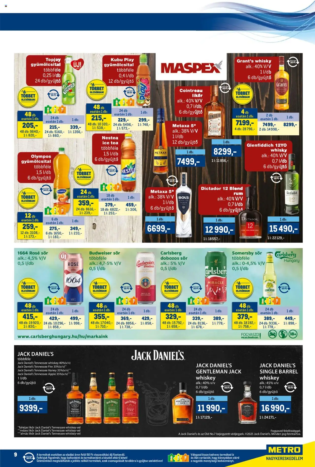 Metro akciós ujság - amely érvényes a következő dátumtól: 15.09.2025 | Oldal: 9 | Termékek: Budweiser, Dunje, Whisky, Só