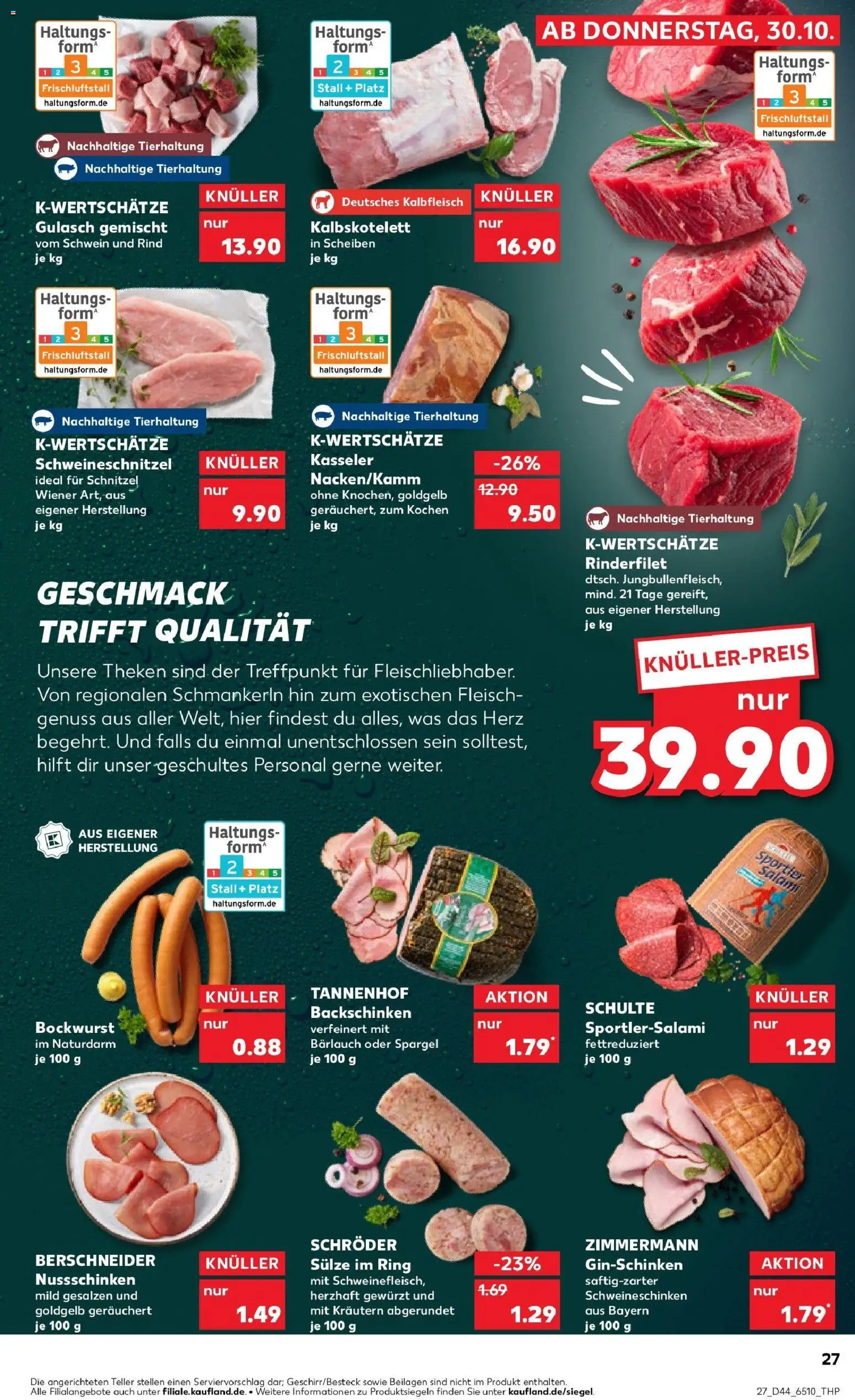 Kaufland prospekt Köln	 – gültig ab 30.10.2025 | Seite: 27 | Produkte: Bockwurst, Rinderfilet, Gulasch, Fleisch