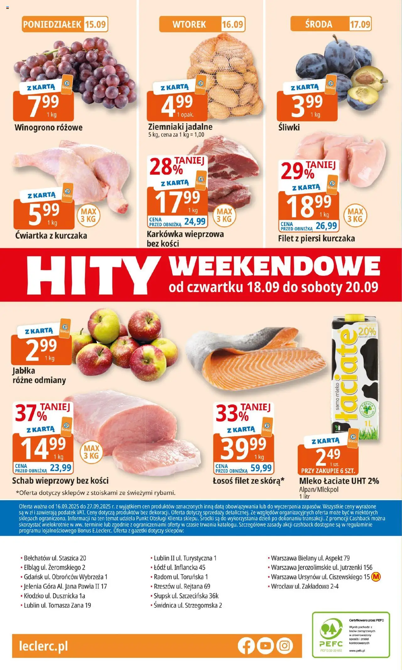 E.Leclerc Gazetka -  Warszawa Ursynów od 16.09.2025 | Strona: 32 | Produkty: Schab, Karkówka wieprzowa, Filet z piersi kurczaka, Ćwiartka z kurczaka