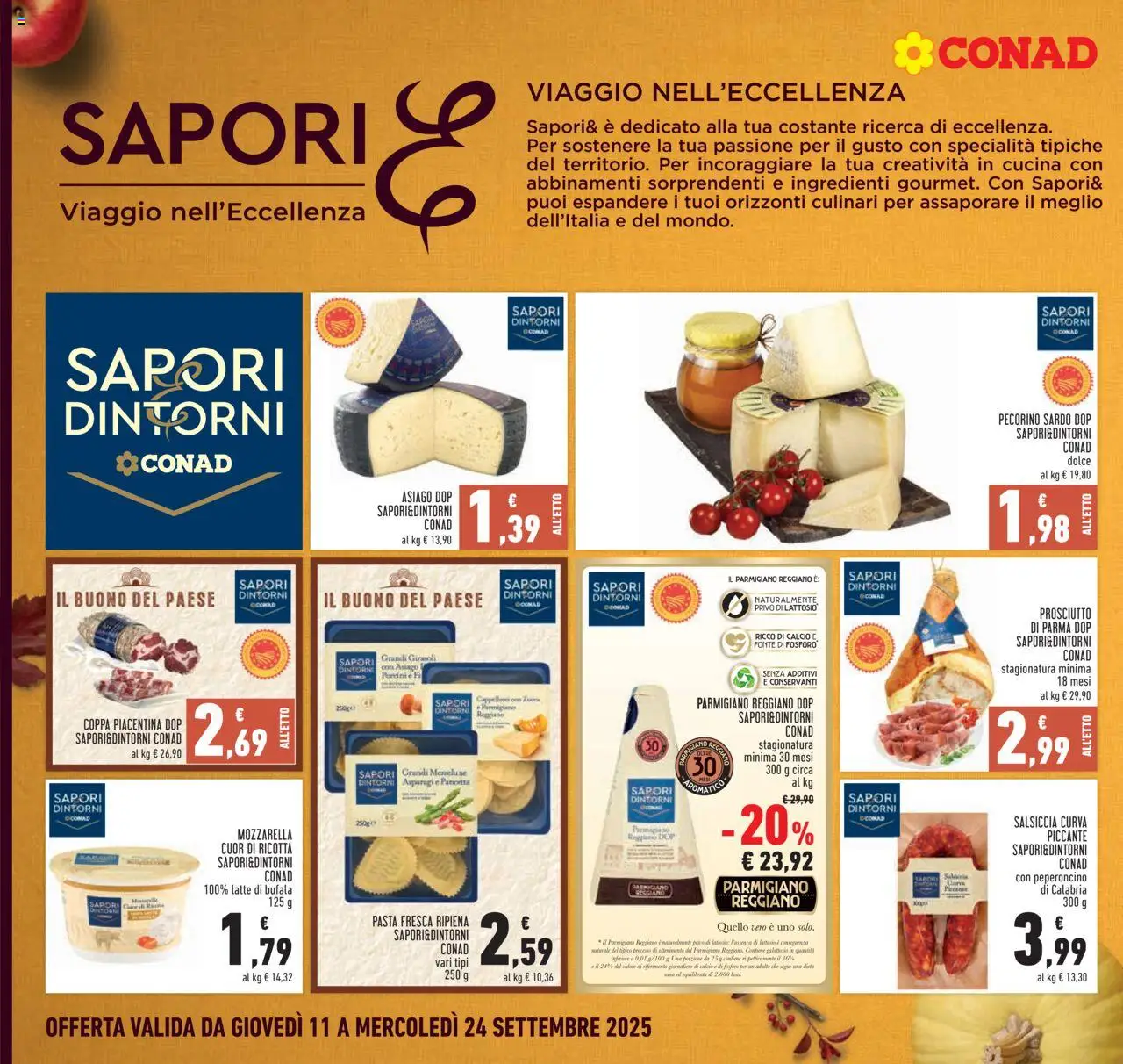 Volantino Conad del 11.09.2025 | Pagina: 10 | Prodotti: Salsiccia, Ricotta, Parmigiano, Pecorino
