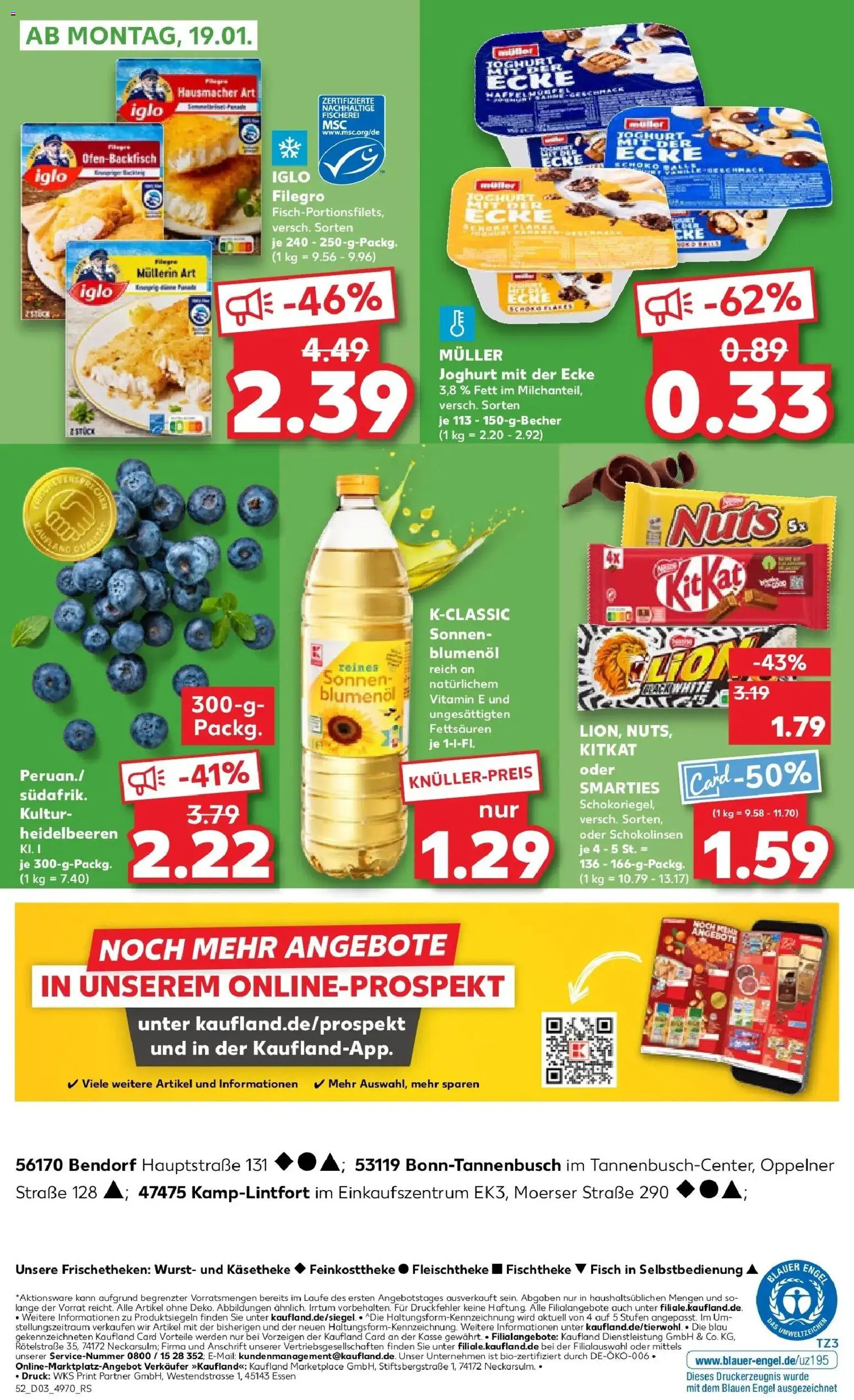 Kaufland prospekt Kamp-Lintfort	 – gültig ab 15.01.2026 | Seite: 52 | Produkte: Sonnenblumenol, Smarties, Heidelbeeren, Wurst