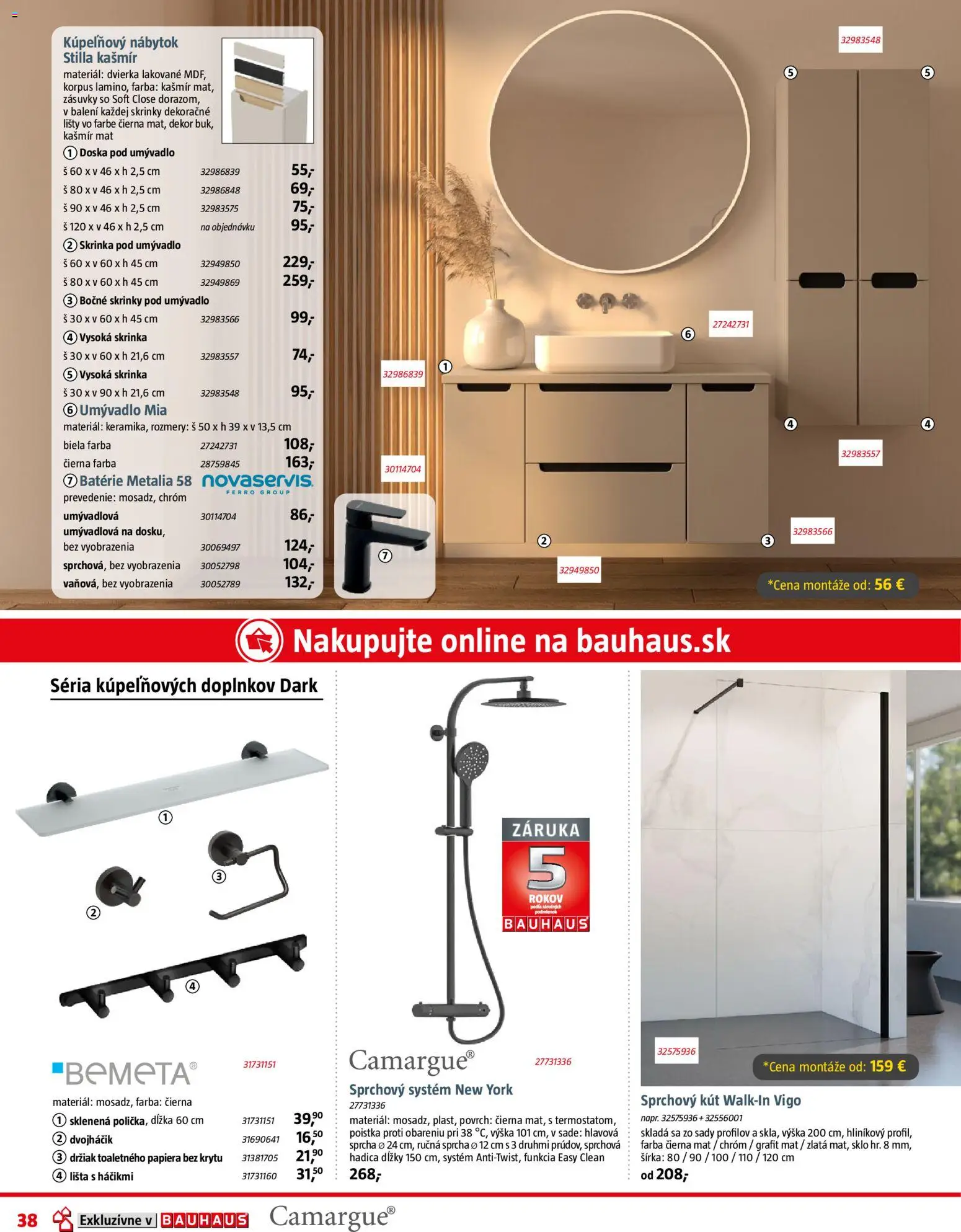 Nové Bauhaus akcie – leták je platný od 07.04.2026 | Strana: 38 | Produkty: Nábytok, Kupeľňový nábytok, Skrinka pod umývadlo, Sprchový kút