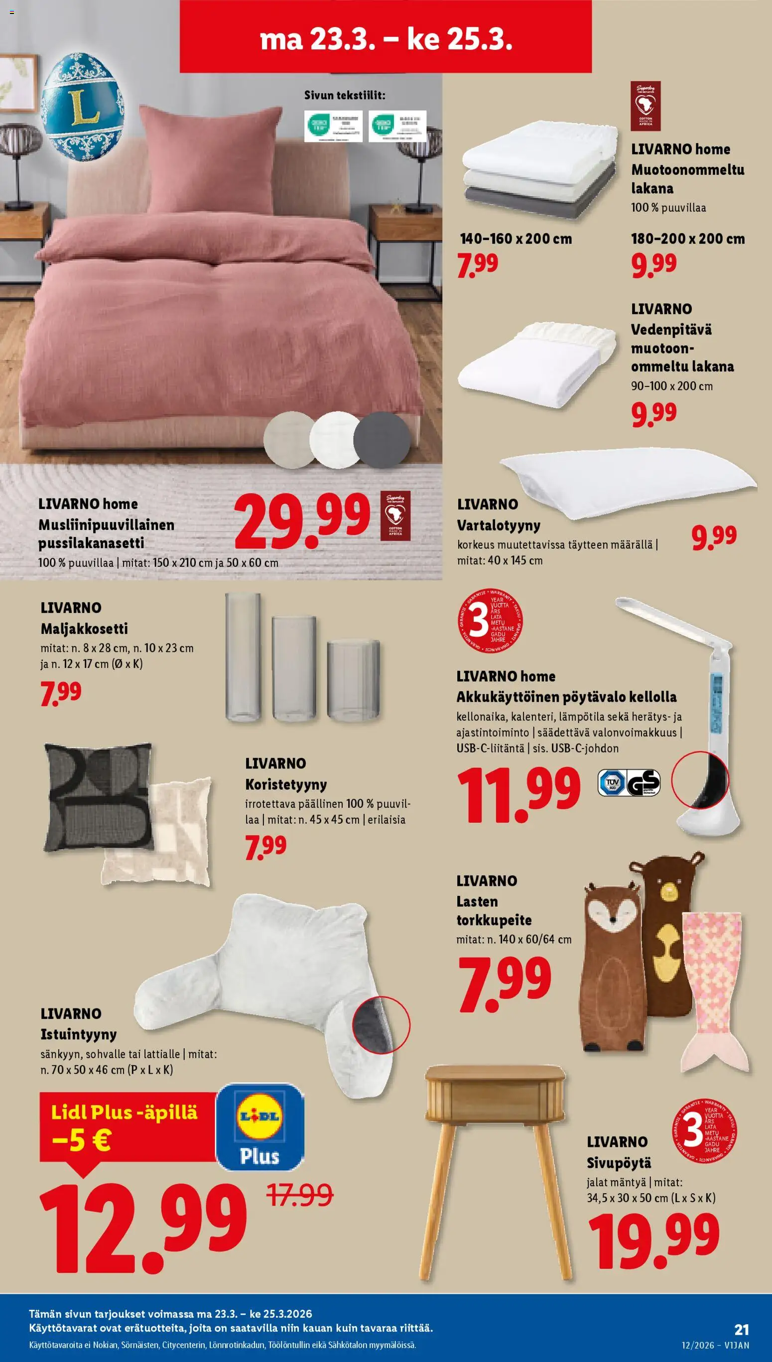 Lidl tarjoukset - Tampere – voimassa 19.03.2026 alkaen | Sivu: 27 | Tuotteet: Pussilakanasetti, Istuintyyny, Koristetyyny, Lakana