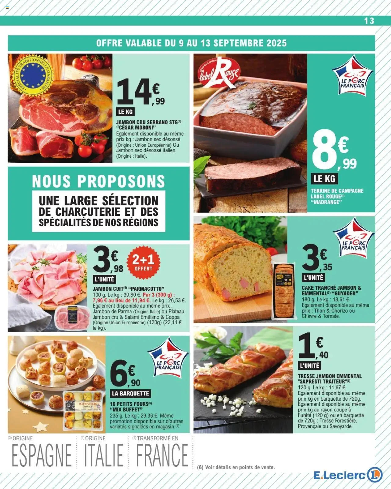 | Page: 13 | Produits: Chorizo, Jambon Cru, Buffet, Salami