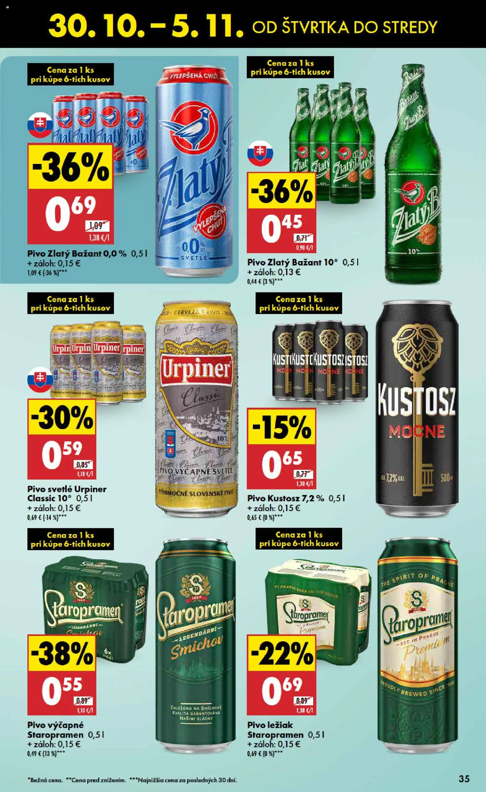 Nové Biedronka akcie – leták je platný od 30.10.2025 | Strana: 35 | Produkty: Pivo, Zlatý Bažant, Staropramen, Urpiner