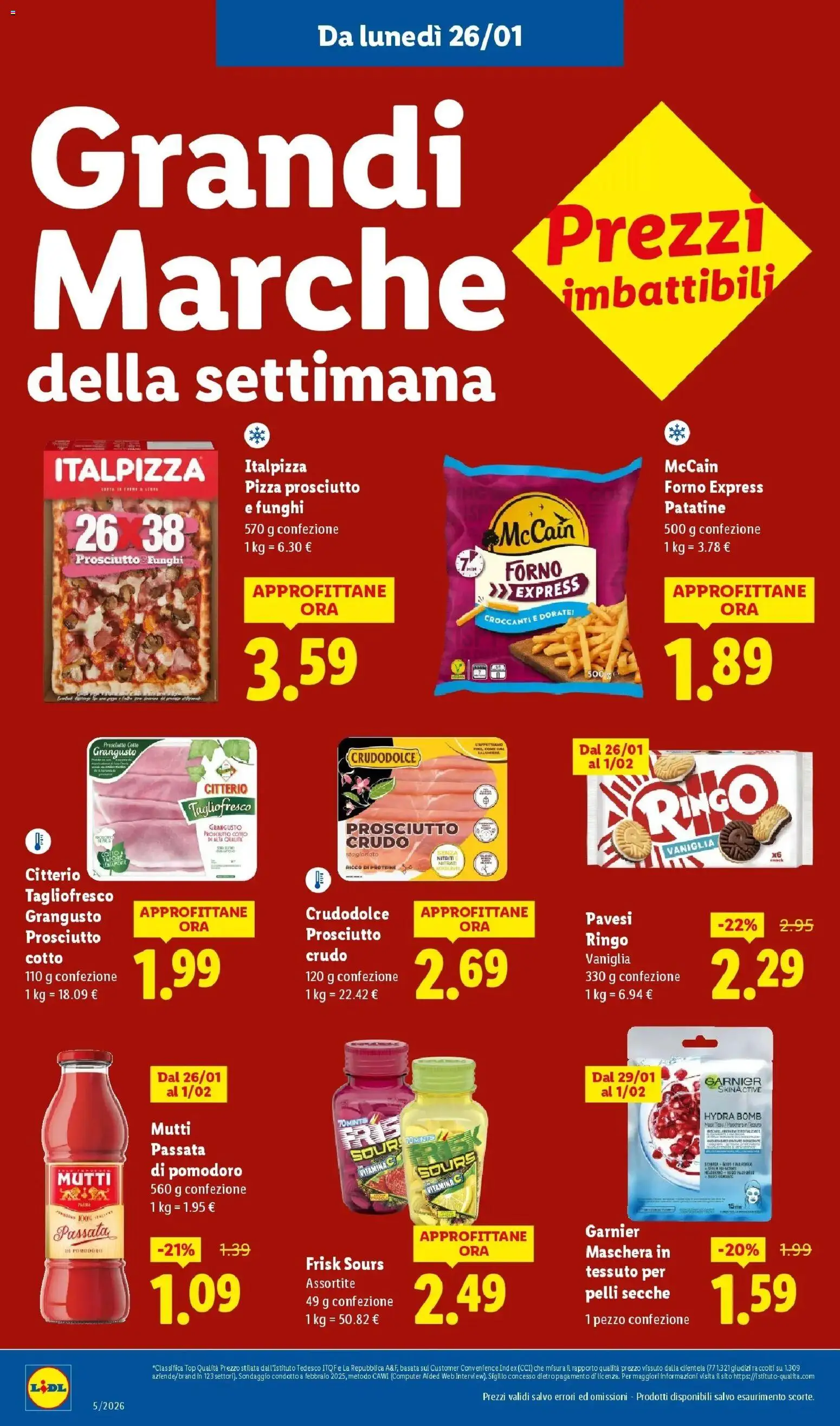Volantino Lidl del 22.01.2026 | Pagina: 18 | Prodotti: Prosciutto Crudo, Funghi, Passata di pomodoro, Mutti