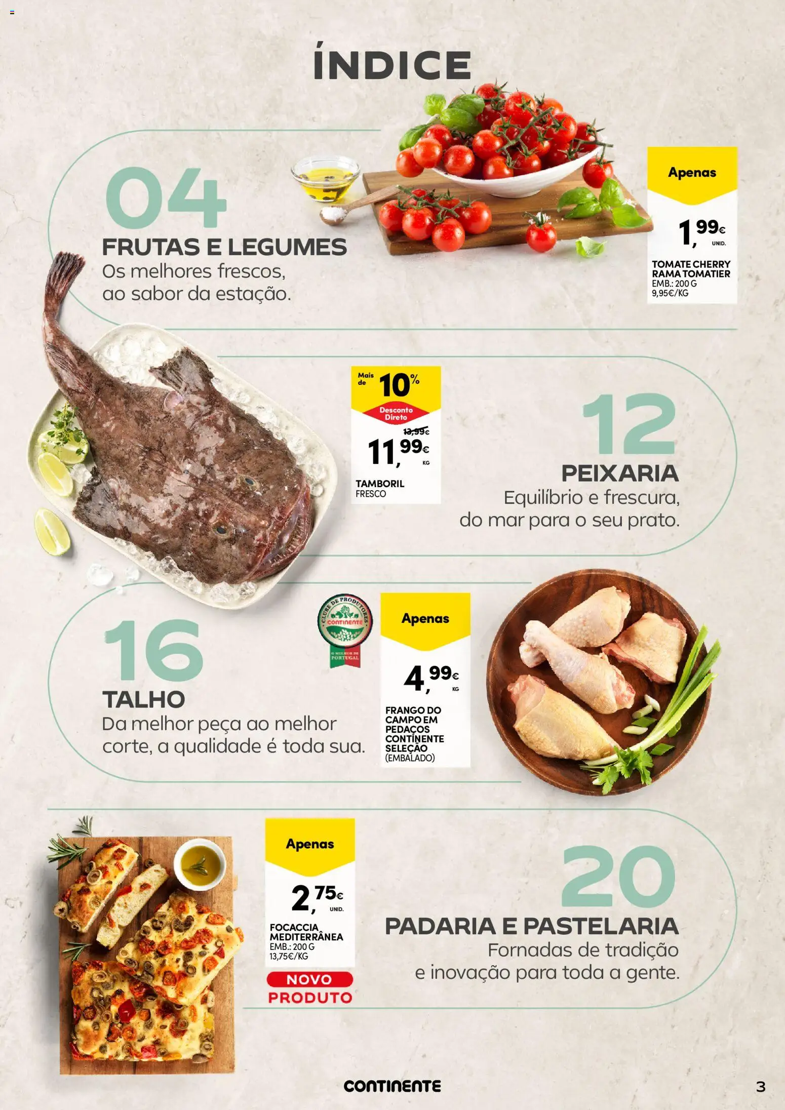 Continente - A frescura da primavera │ válido de 17.03.2026 | Página: 3 | Produtos: Frango, Padaria, Tamboril, Tomate