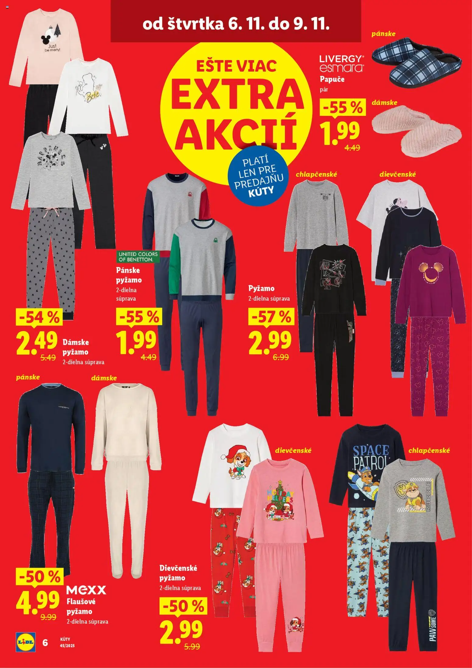 Nové Lidl akcie – leták je platný od 06.11.2025 | Strana: 6 | Produkty: Pyžamo, Papuče