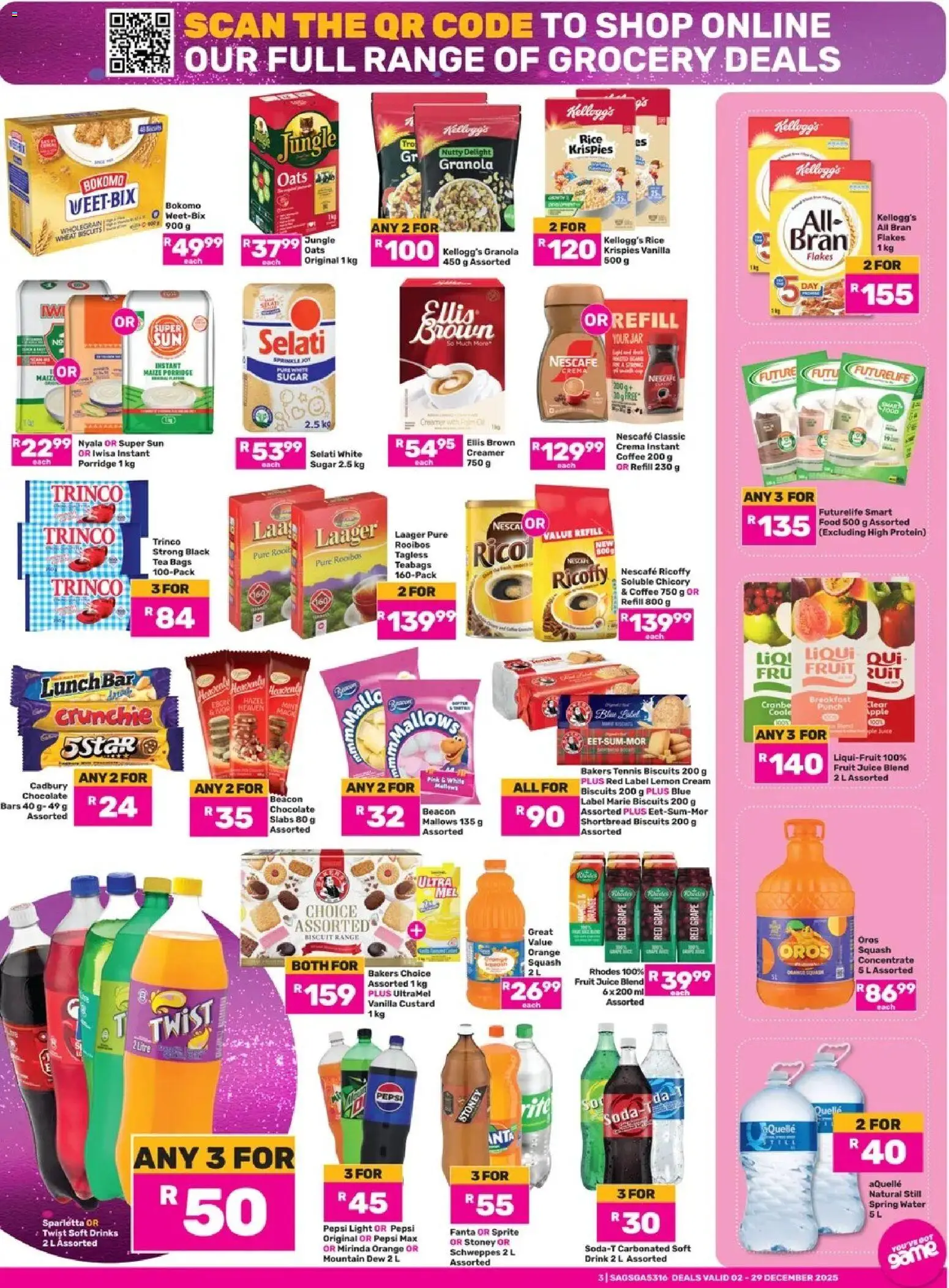 New Game catalogue – valid from 02.12.2025 | Page: 3 | Products: Oats, Tea, Sprite, Water