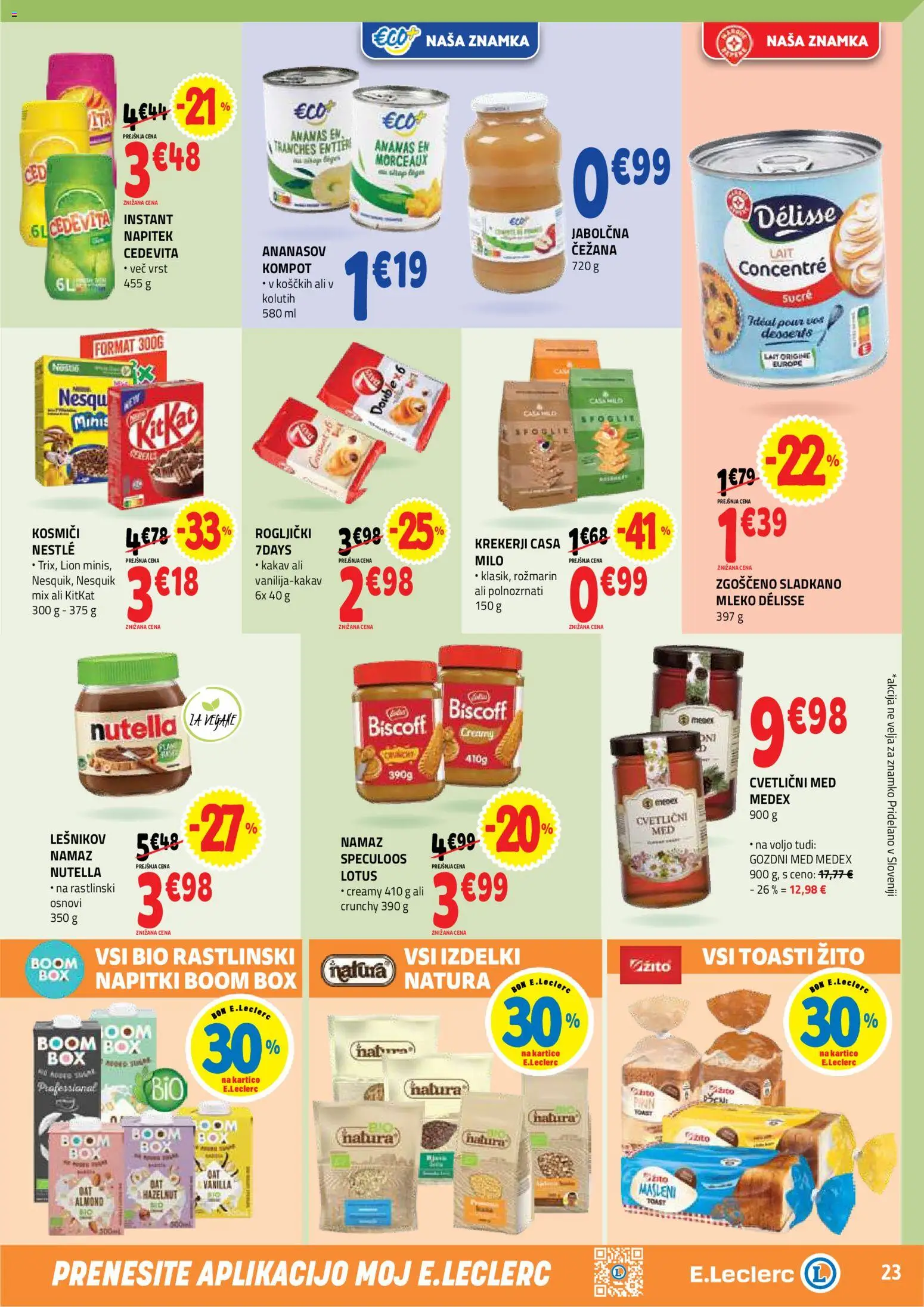 Novi E.leclerc katalog ponudbe – veljaven od 08.04.2026 | Stran: 23 | Izdelki: Toast, Kakav, Ananas, Kosmici