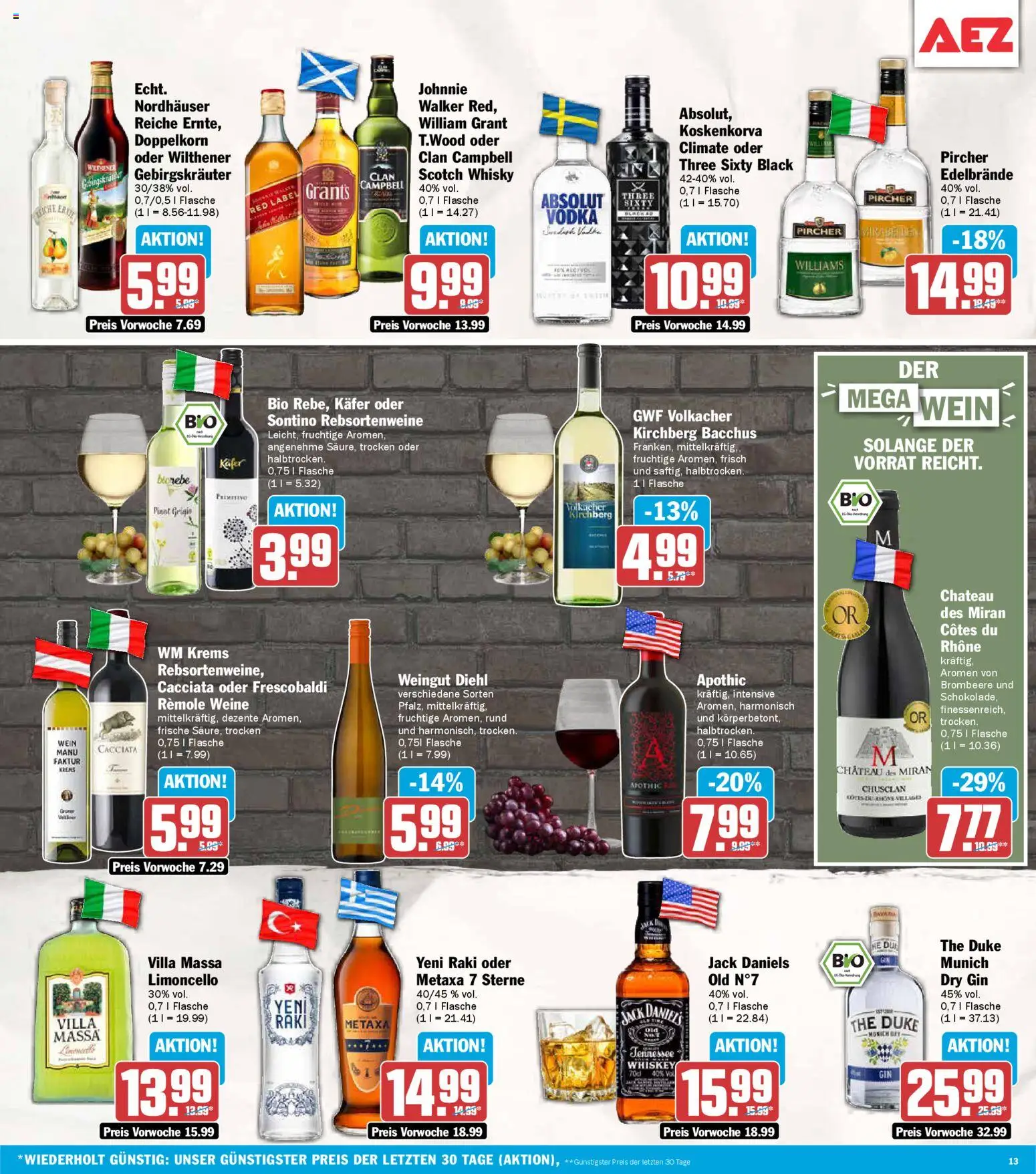 AEZ Prospekt 	 – gültig ab 02.03.2026 | Seite: 13 | Produkte: Whisky, Limoncello, Gin, Whiskey