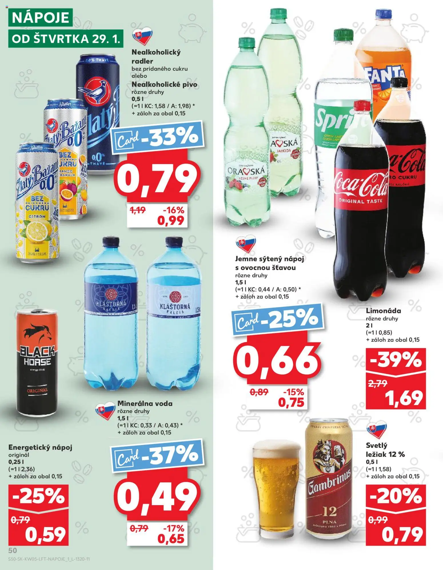 Nové Kaufland akcie – leták je platný od 29.01.2026 | Strana: 50 | Produkty: Sprite, Fanta, Minerálna voda, Energetický nápoj
