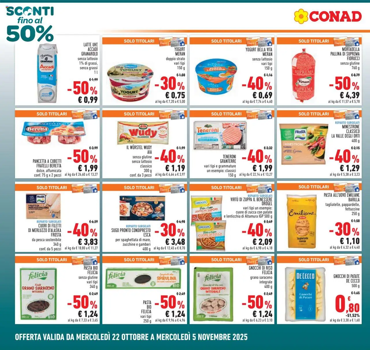 Volantino Conad del 22.10.2025 | Pagina: 2 | Prodotti: Yogurt, Pesca, Zucchine, Sugo