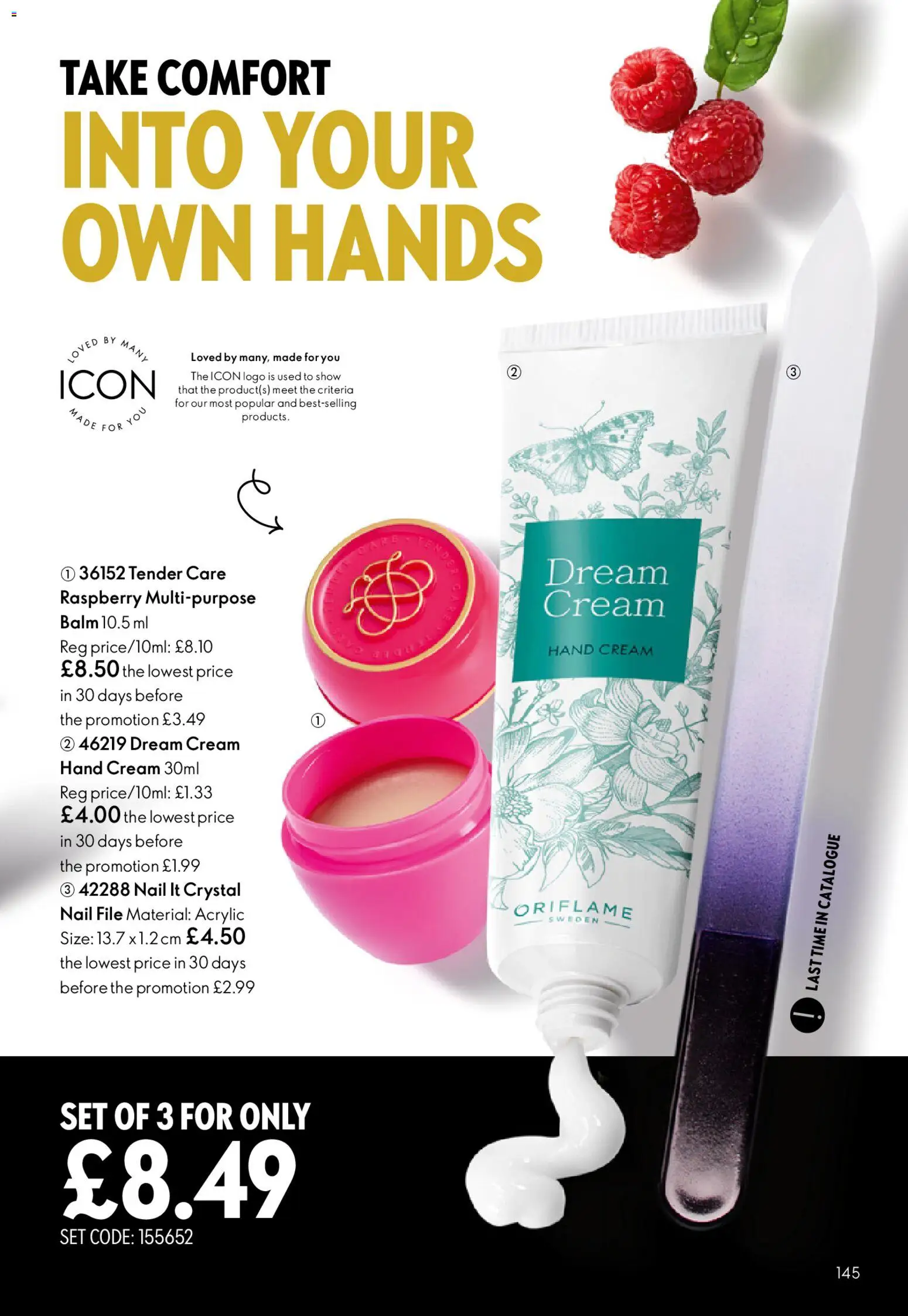 {H1} | Page: 145 | Products: Hand cream, Cream, Raspberry