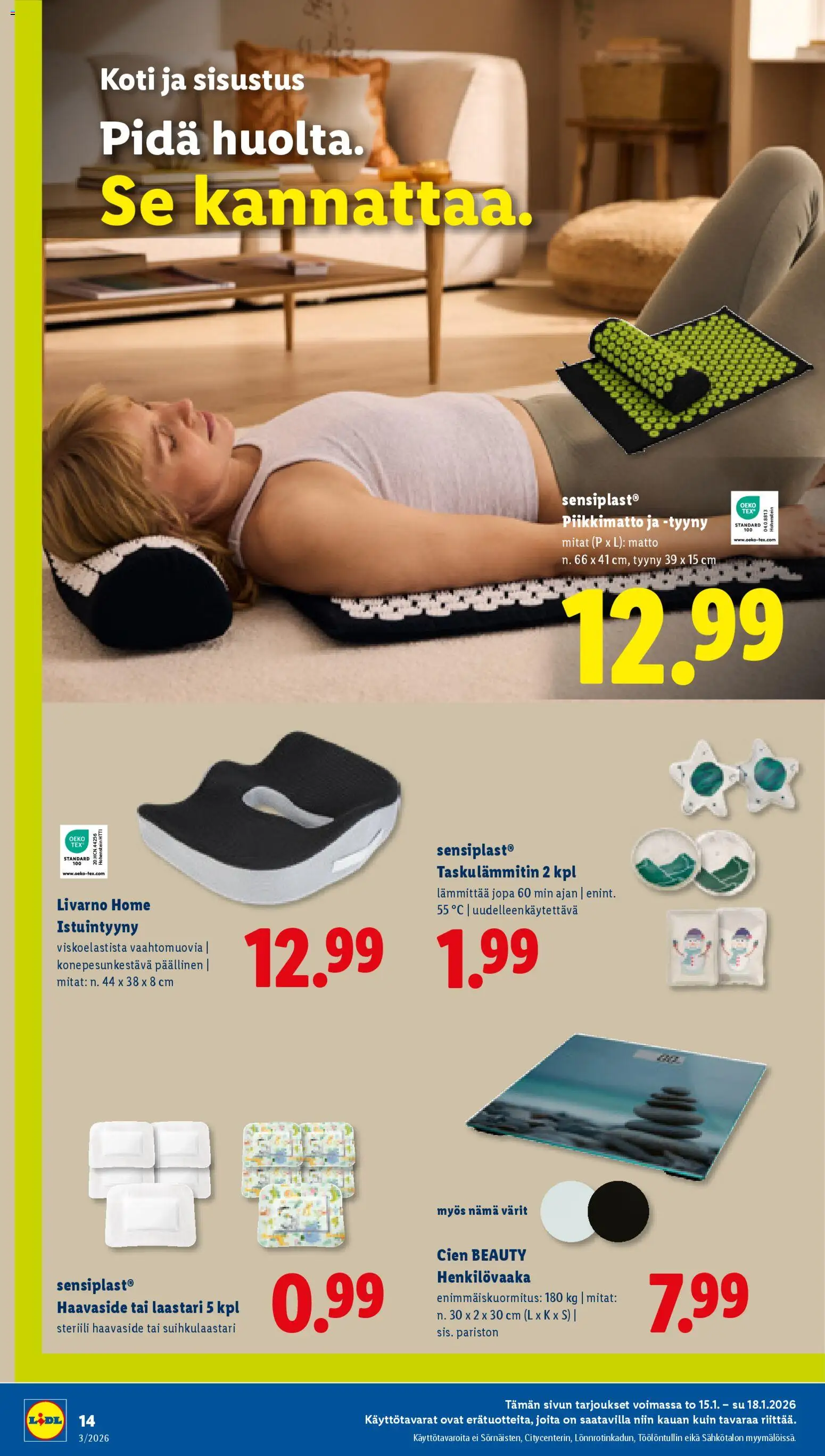 Lidl tarjoukset – voimassa 15.01.2026 alkaen | Sivu: 18 | Tuotteet: Istuintyyny, Tyyny, Matto, Laastari