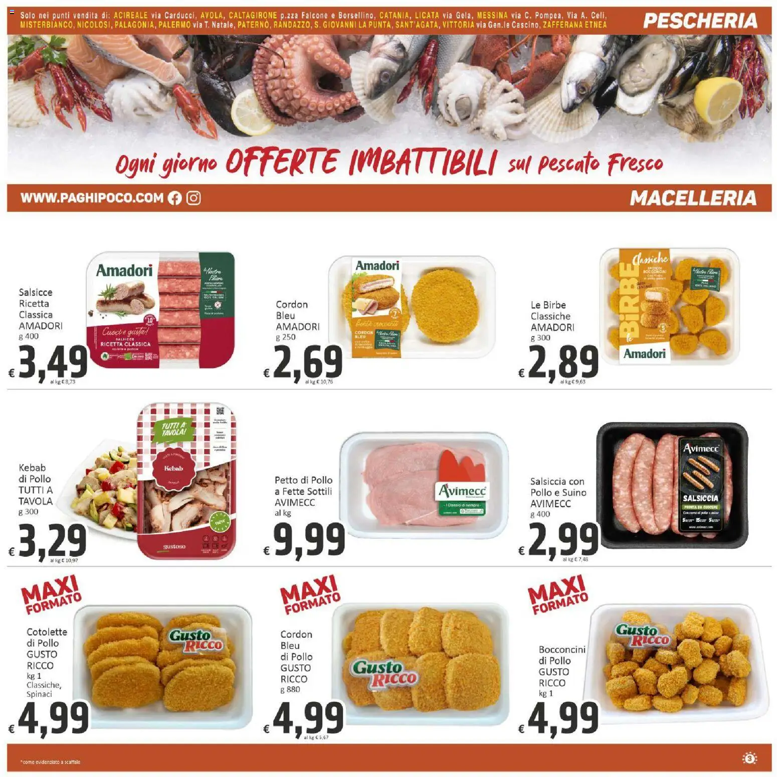 Volantino Paghi Poco del 03.03.2026 | Pagina: 3 | Prodotti: Pollo, Suino, Salsiccia, Spinaci