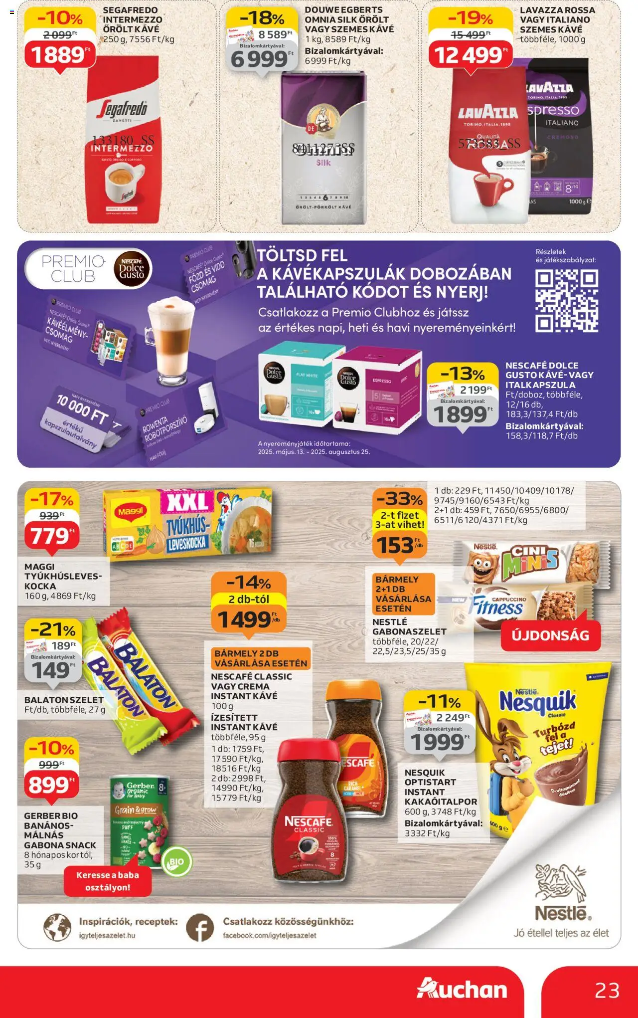 Auchan akciós ujság - amely érvényes a következő dátumtól: 07.08.2025 | Oldal: 23 | Termékek: Nescafé, Leveskocka, Kávé, Instant kávé