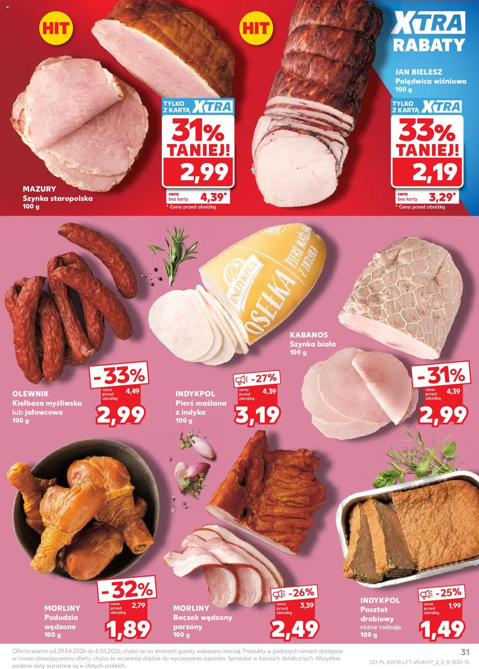 Kaufland gazetka od 29.04.2026 | Strona: 31 | Produkty: Kiełbasa, Karta, Osełka, Szynka