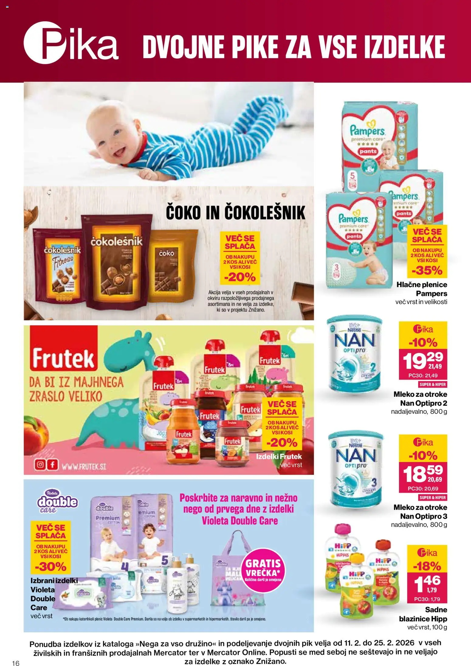 Novi Mercator katalog ponudbe – veljaven od 11.02.2026 | Stran: 16 | Izdelki: Plenice, Kos, Čokolešnik, Mleko