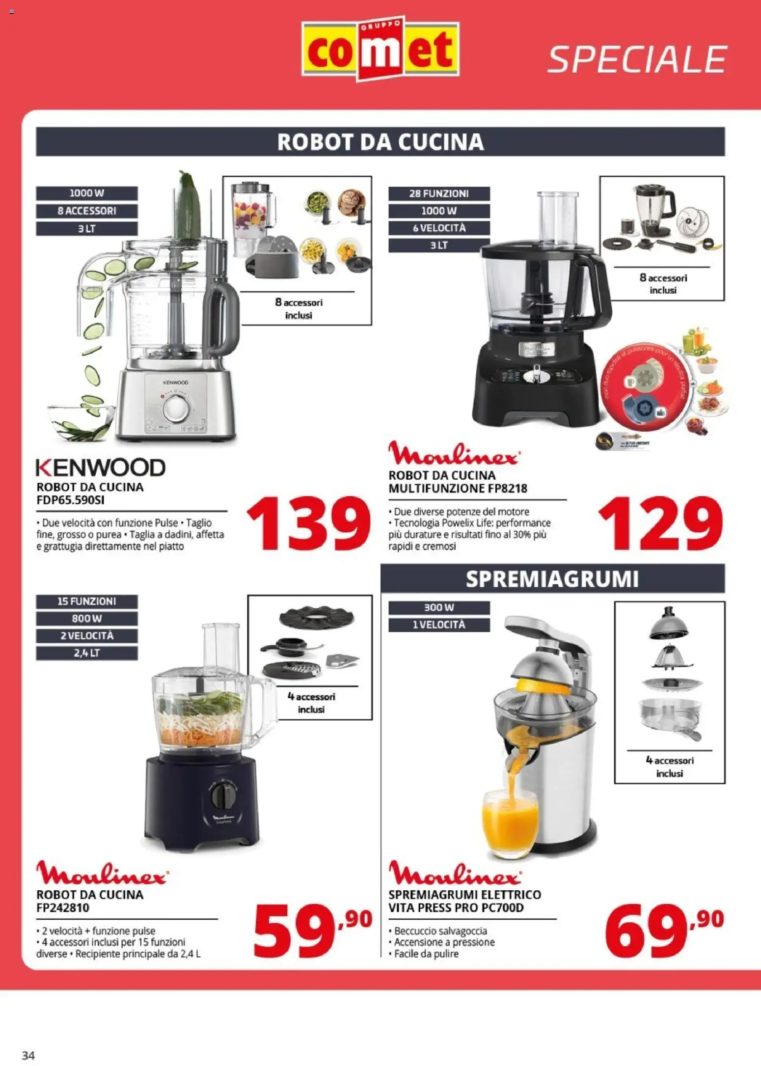 Volantino Comet del 09.01.2026 | Pagina: 34 | Prodotti: Piatto, Robot, Spremiagrumi, Robot da cucina