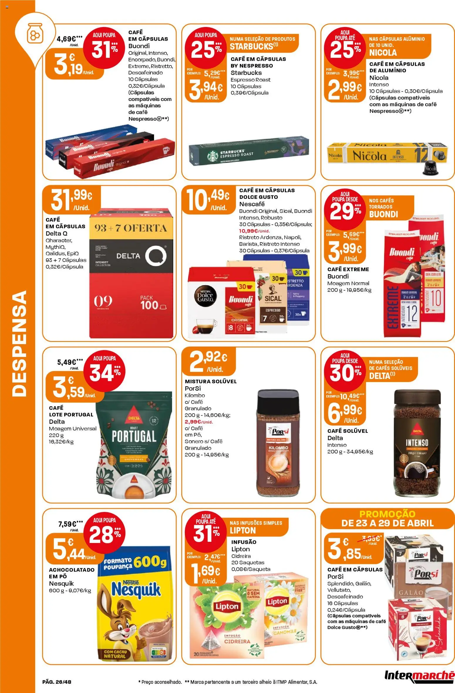 Intermarché folheto │ válido de 23.04.2026 | Página: 26 | Produtos: Delta q, Capsulas dolce gusto, Nespresso, Café