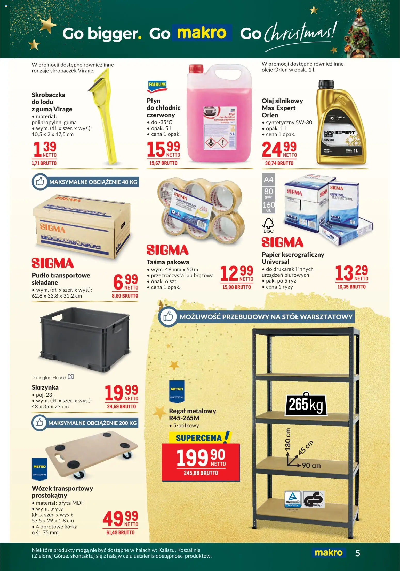 Makro Gazetka od 09.12.2025 | Strona: 5 | Produkty: Wózek transportowy, Regał metalowy, Olej, Regał