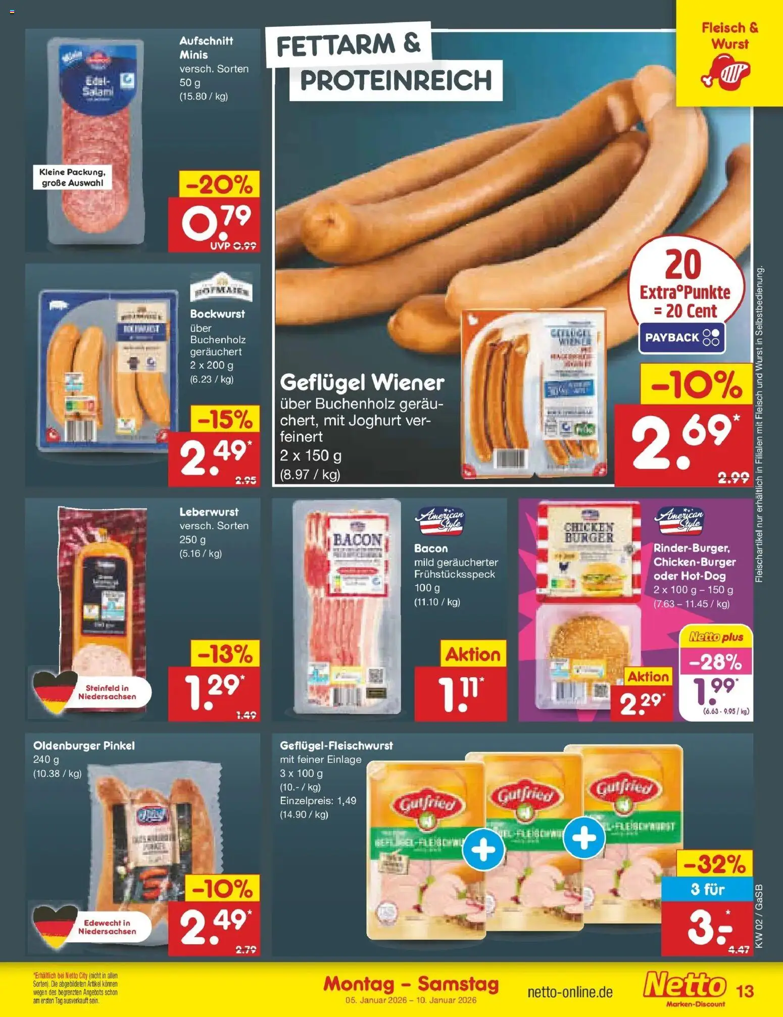 Netto Marken-Discount - Netto: Wochenangebote – gültig ab 04.01.2026 | Seite: 13 | Produkte: Bockwurst, Burger, Wurst, Fleisch