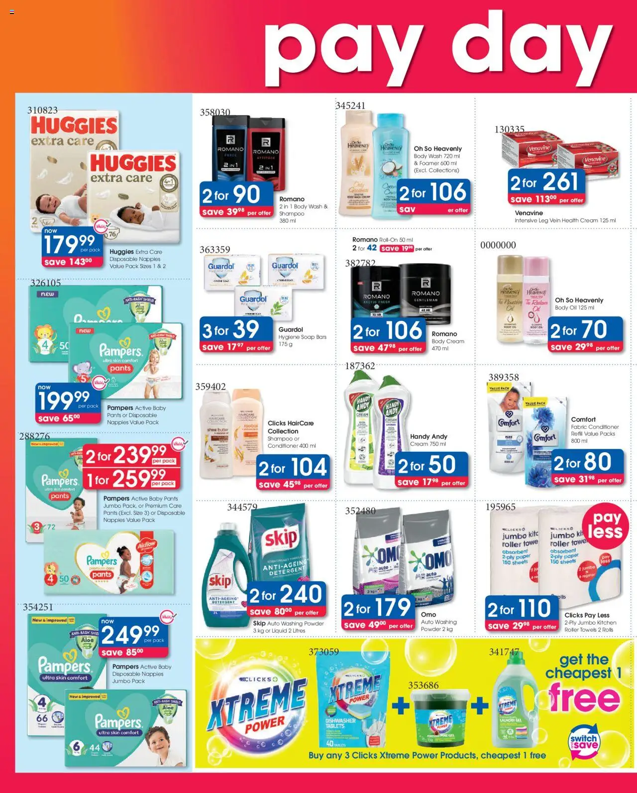 New Clicks catalogue – valid from 23.09.2025 | Page: 2 | Products: Dishwasher, Paper, Detergent, Nappies