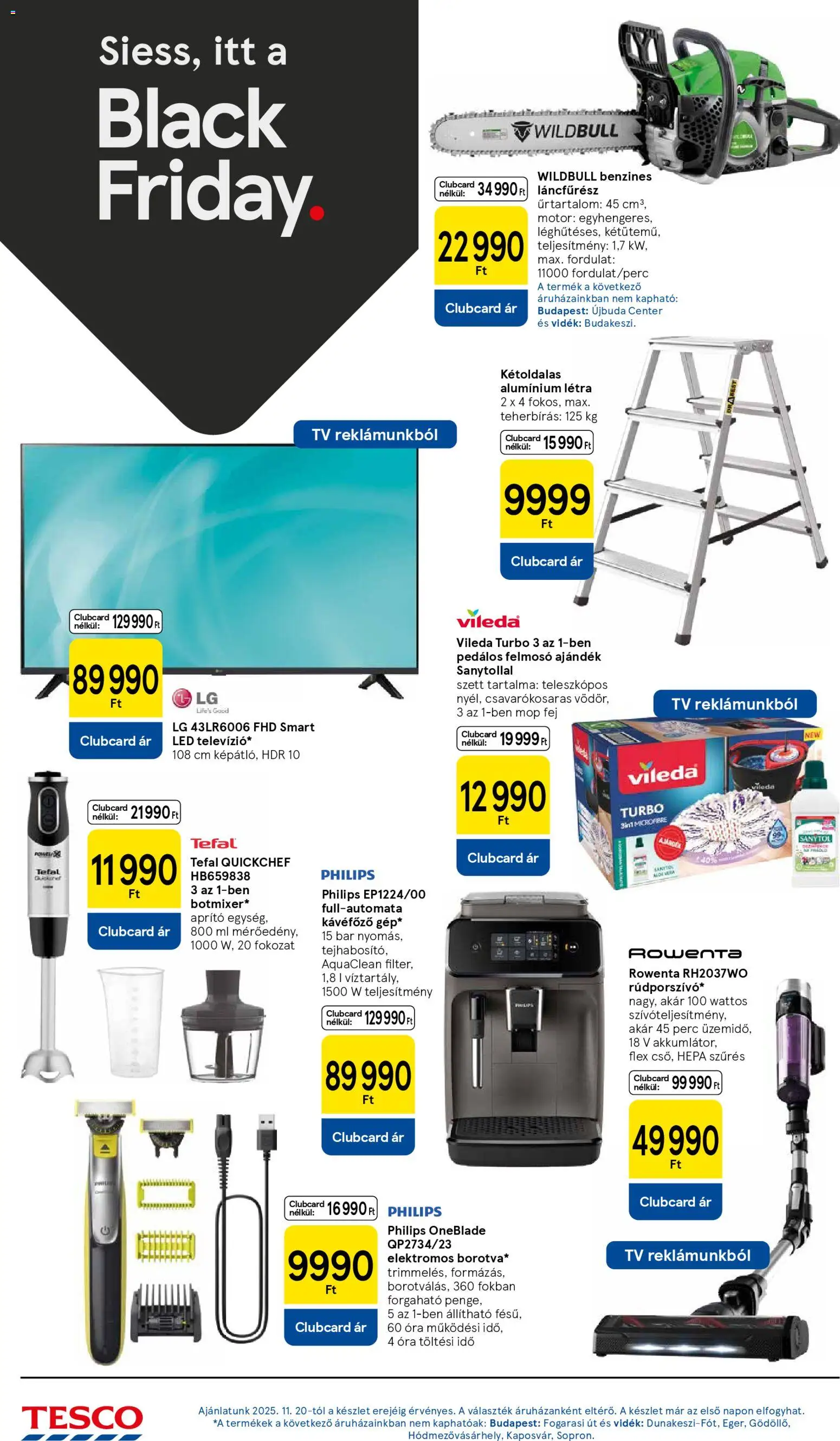 Tesco akciós ujság - amely érvényes a következő dátumtól: 20.11.2025 | Oldal: 16 | Termékek: Aprító, Tefal, TV, Óra