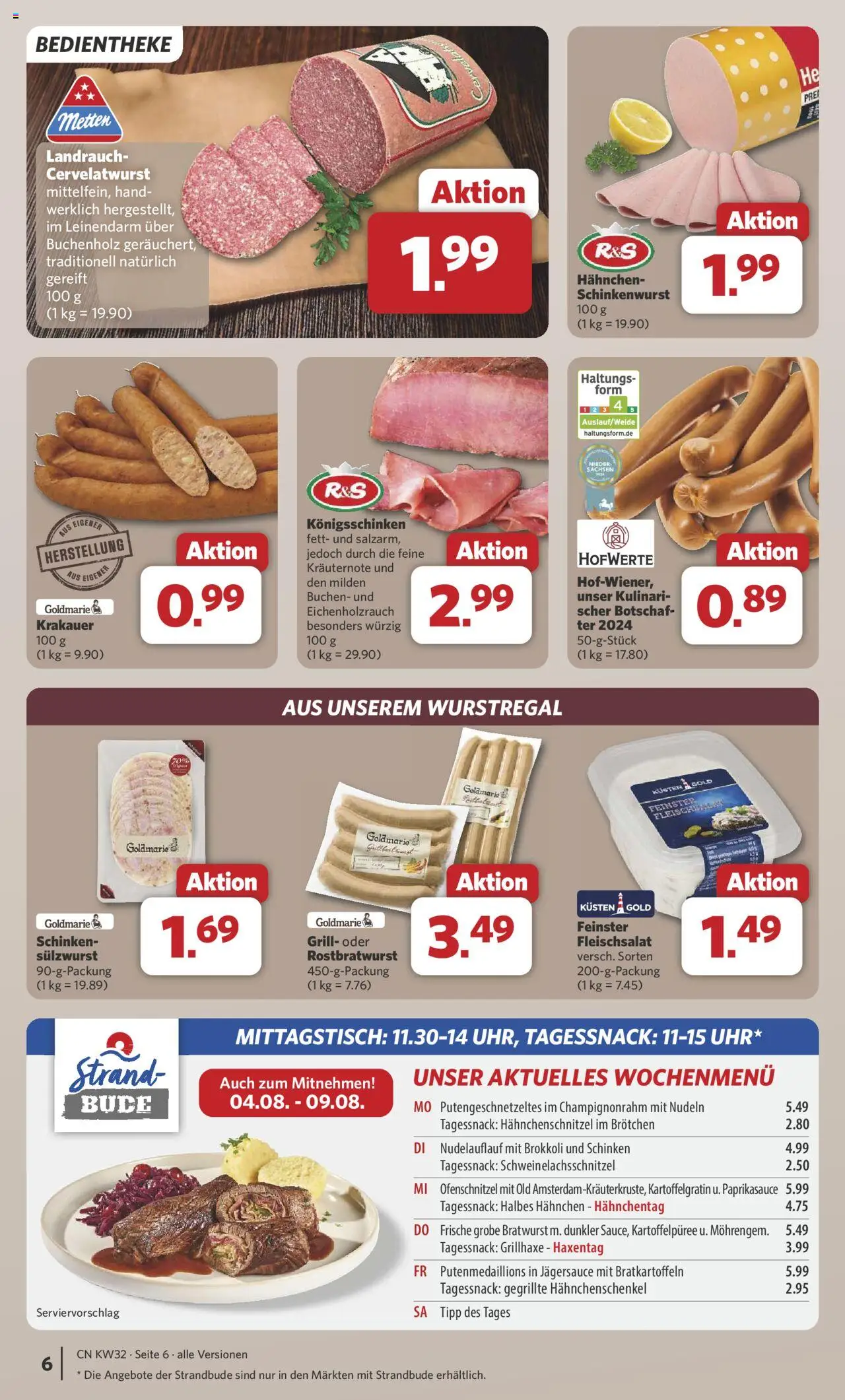Combi Prospekt 	 - gültig ab dem 03.08.2025 | Seite: 6 | Produkte: Hahnchenschenkel, Bratwurst, Schinken, Nudeln