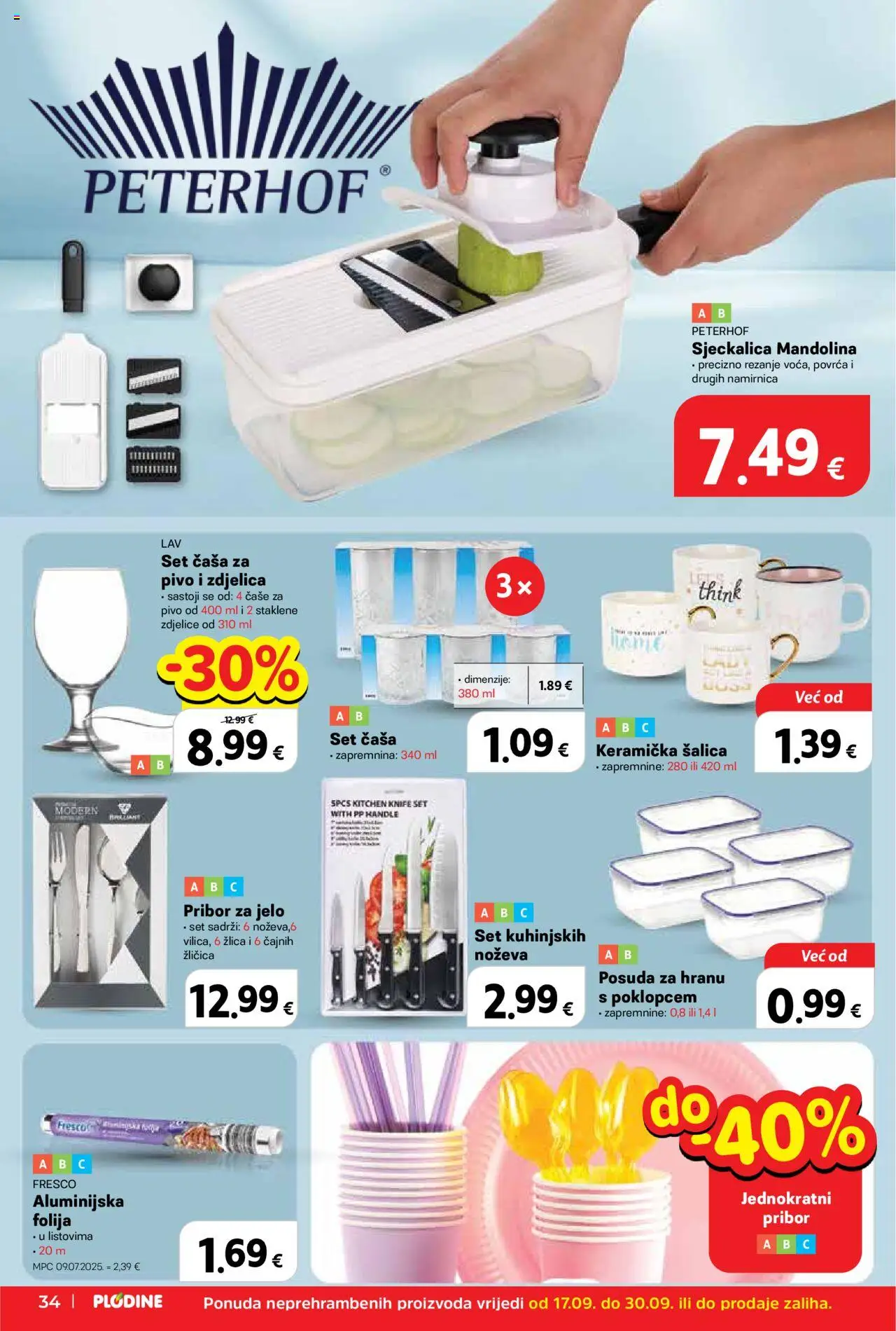 Plodine katalog | vrijedi od 17.09.2025 | Stranica: 34 | Proizvodi: Pivo, Čaše, Sjeckalica, Pribor za jelo