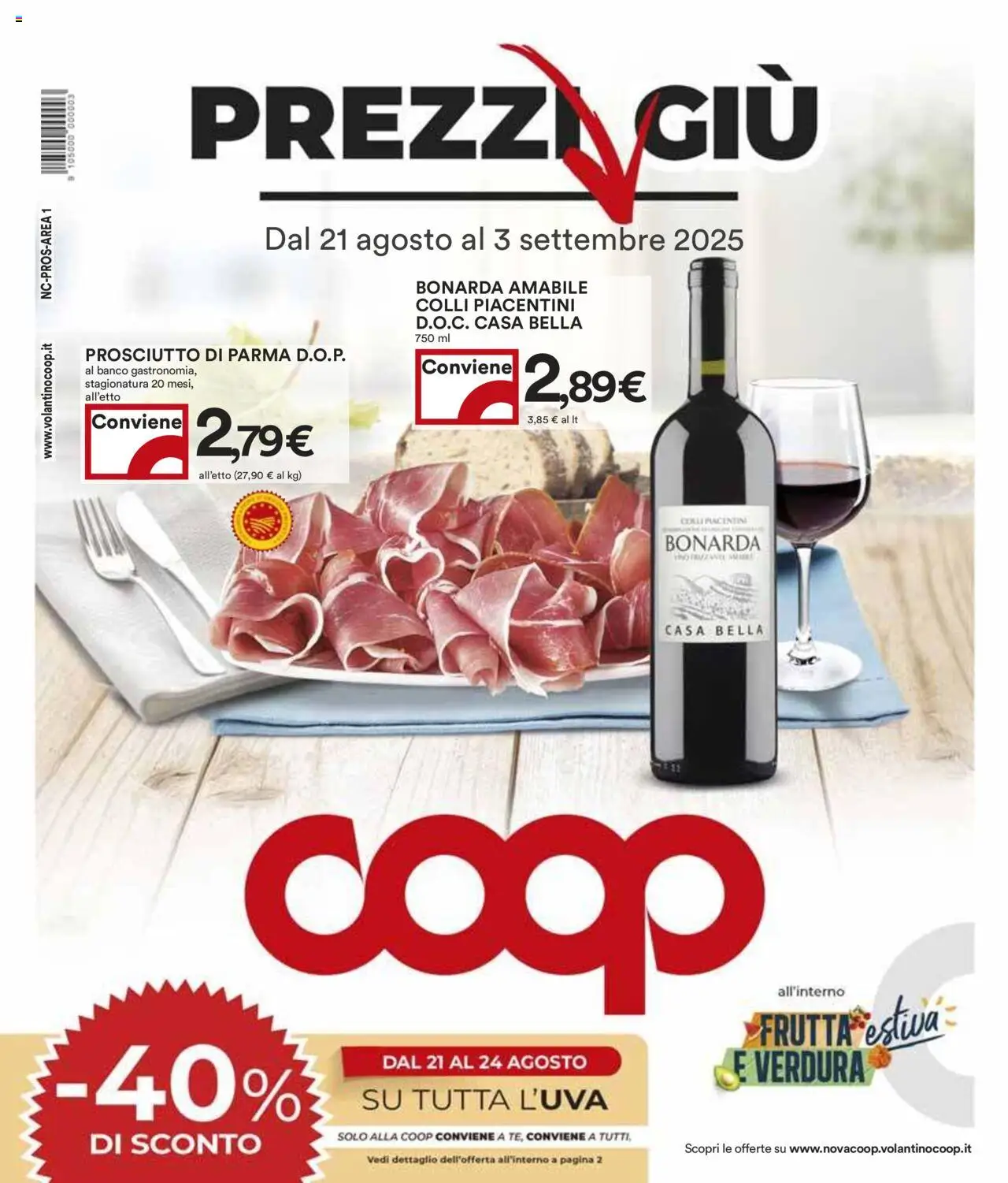Volantino COOP del 21.08.2025 | Pagina: 1 | Prodotti: Prosciutto di Parma, Frutta, Prosciutto