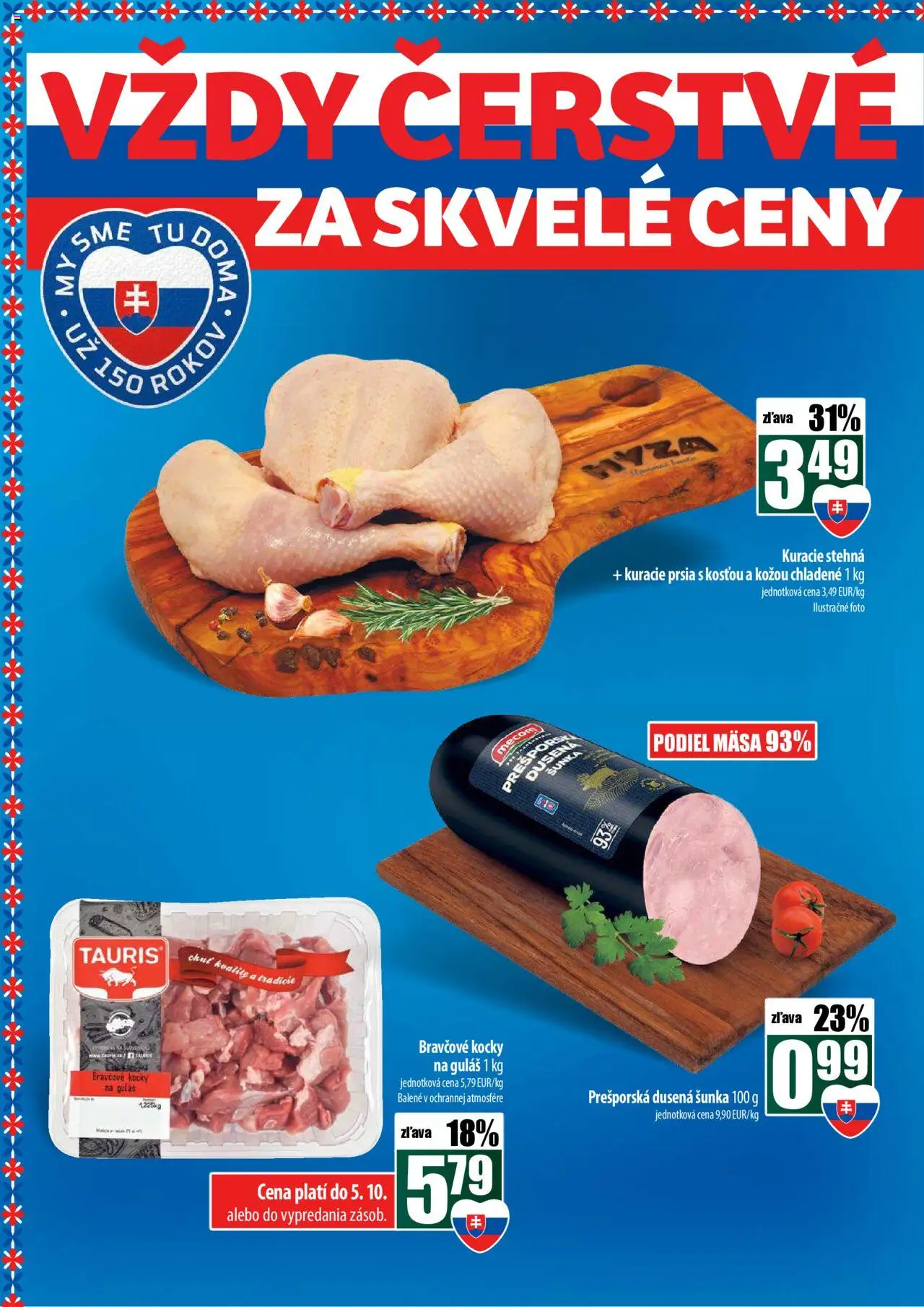 Nové COOP Jednota akcie – leták je platný od 02.10.2025 | Strana: 4 | Produkty: Šunka, Kuracie prsia, Kuracie stehná