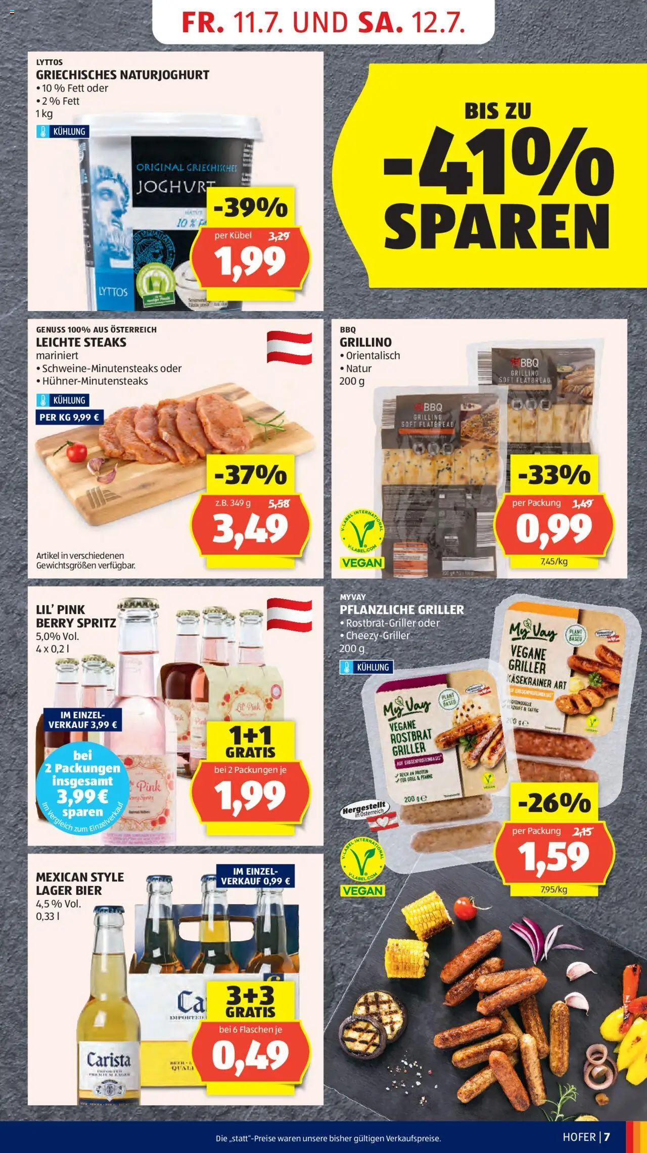 Hofer AT akciós ujság - amely érvényes a következő dátumtól: 11.07.2025 | Oldal: 9 | Termékek: Grill, Protein, Joghurt, Vegán