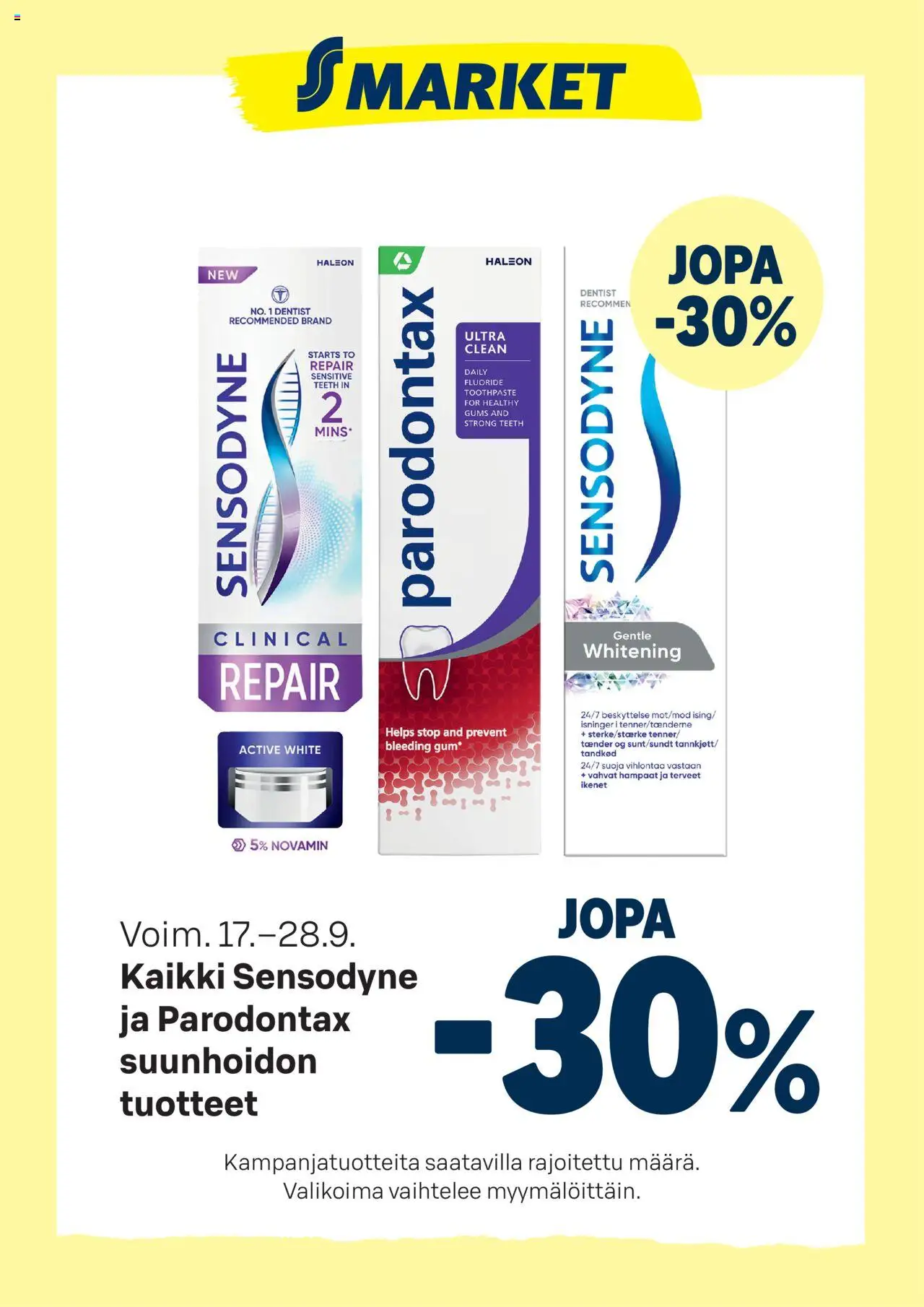 S-market tarjoukset Sensodyne ja Parodontax – voimassa 17.09.2025 alkaen | Sivu: 1