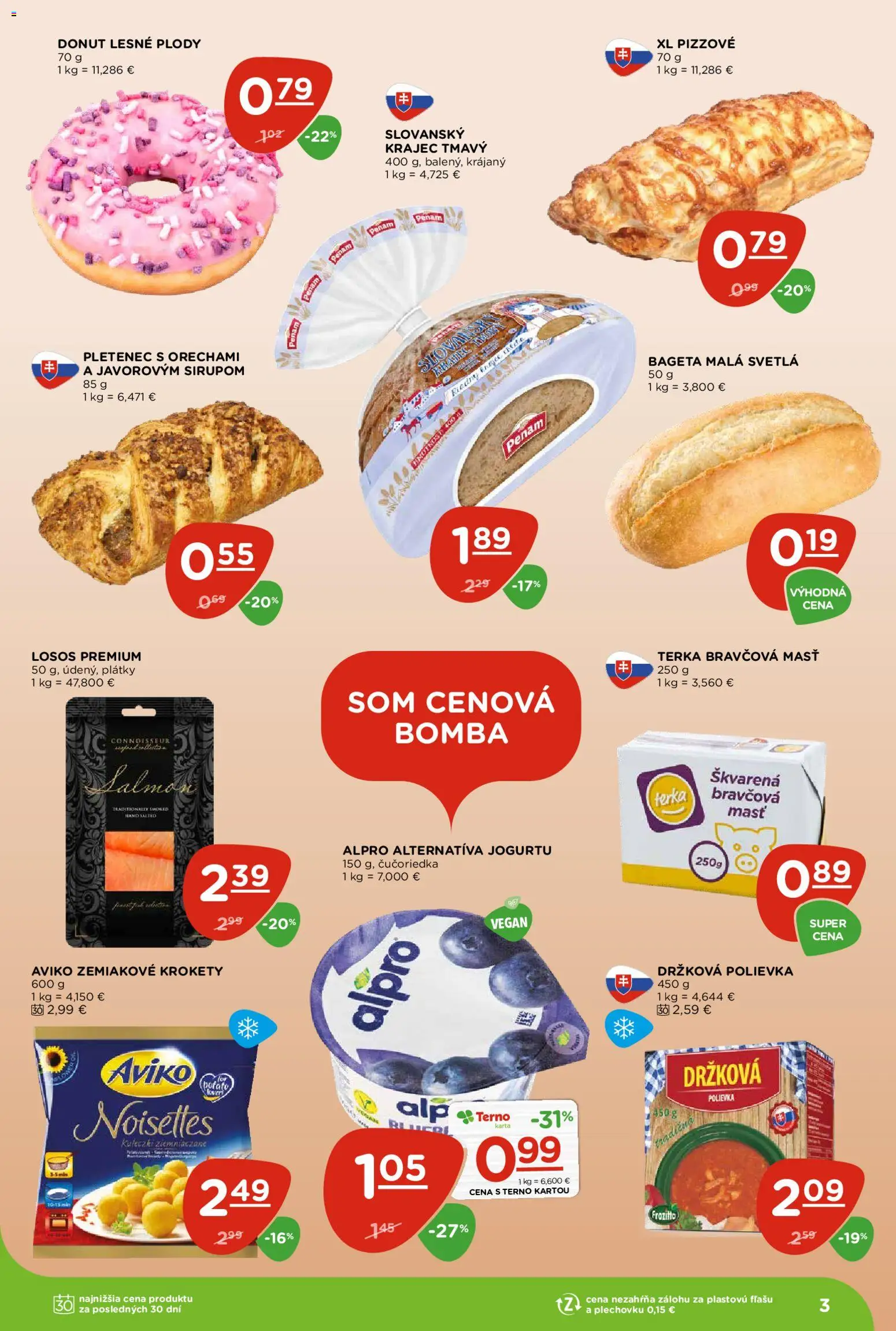 Nové Terno akcie – leták je platný od 05.03.2026 | Strana: 3 | Produkty: Donut, Losos, Alpro, Svetlá