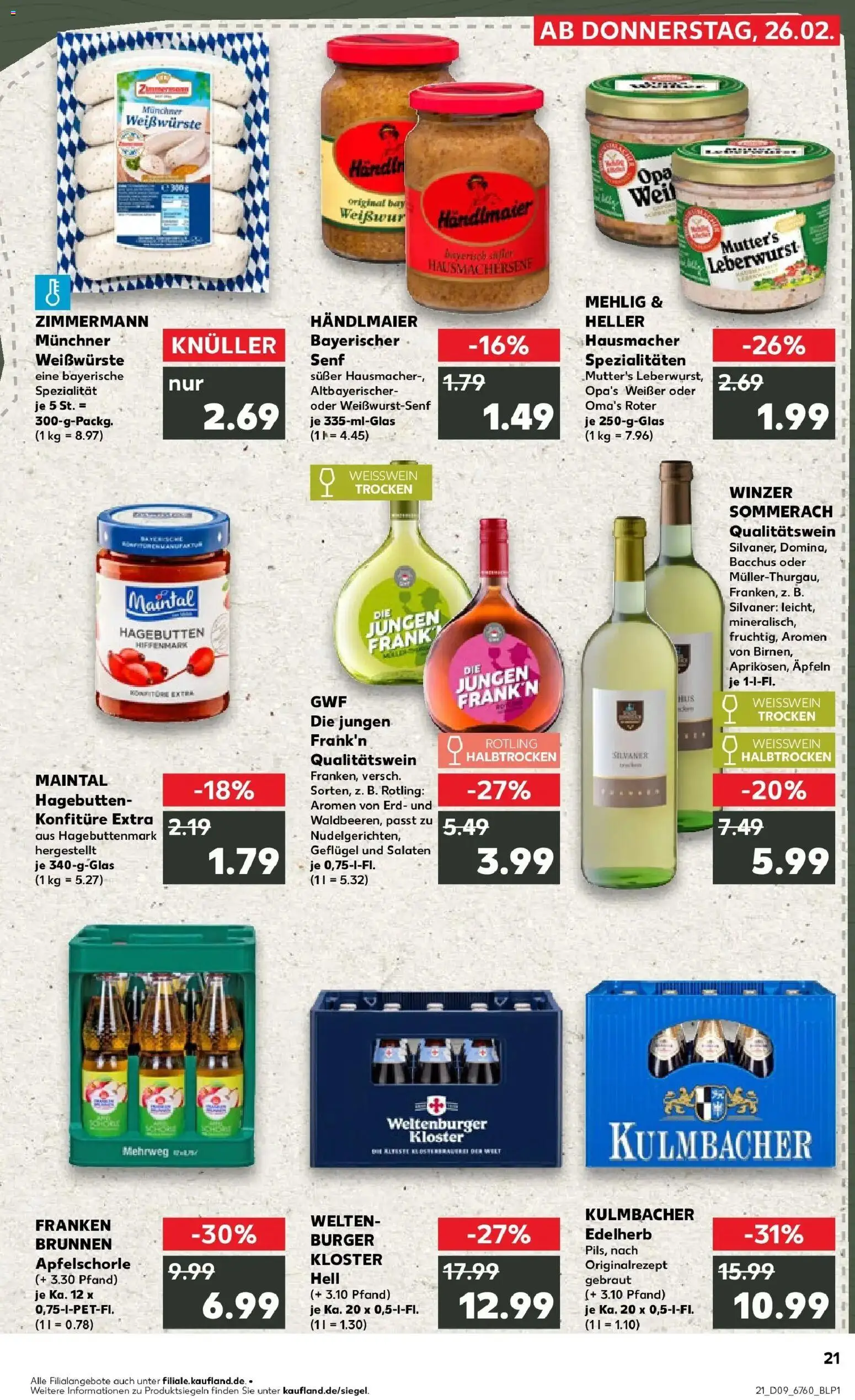 Kaufland prospekt Würzburg	 – gültig ab 26.02.2026 | Seite: 21 | Produkte: Weißwein, Weißwein trocken, Burger, Apple