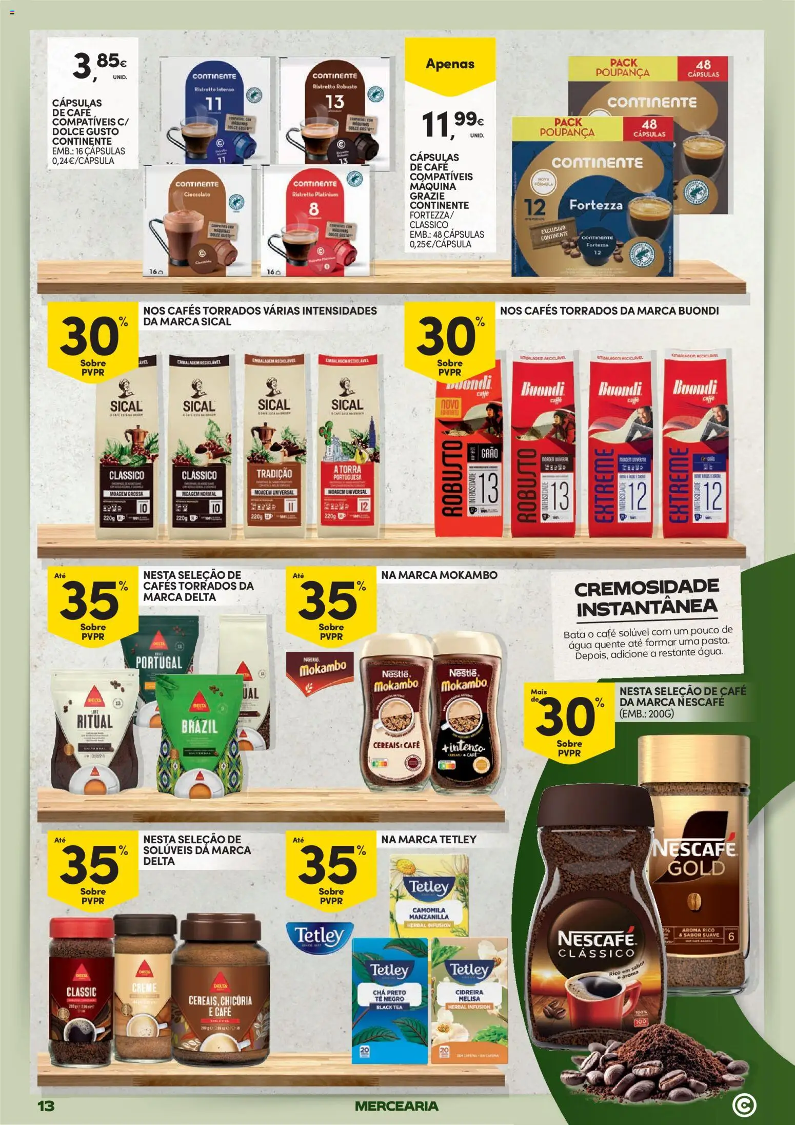 Continente Mercearia A sua despensa, a sua poupança │ válido de 21.04.2026 | Página: 13 | Produtos: Agua, Nestlé, Café, Cereais