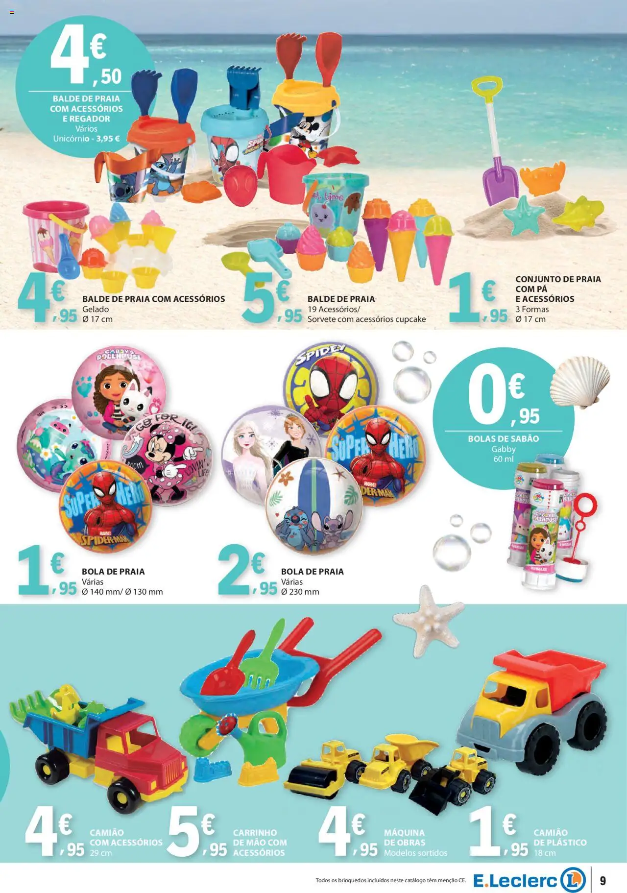 E.Leclerc - Folheto Especial Praia │ válido de 10.06.2025 | Página: 9 | Produtos: Carrinho de mão, Balde, Sabão, Gelado
