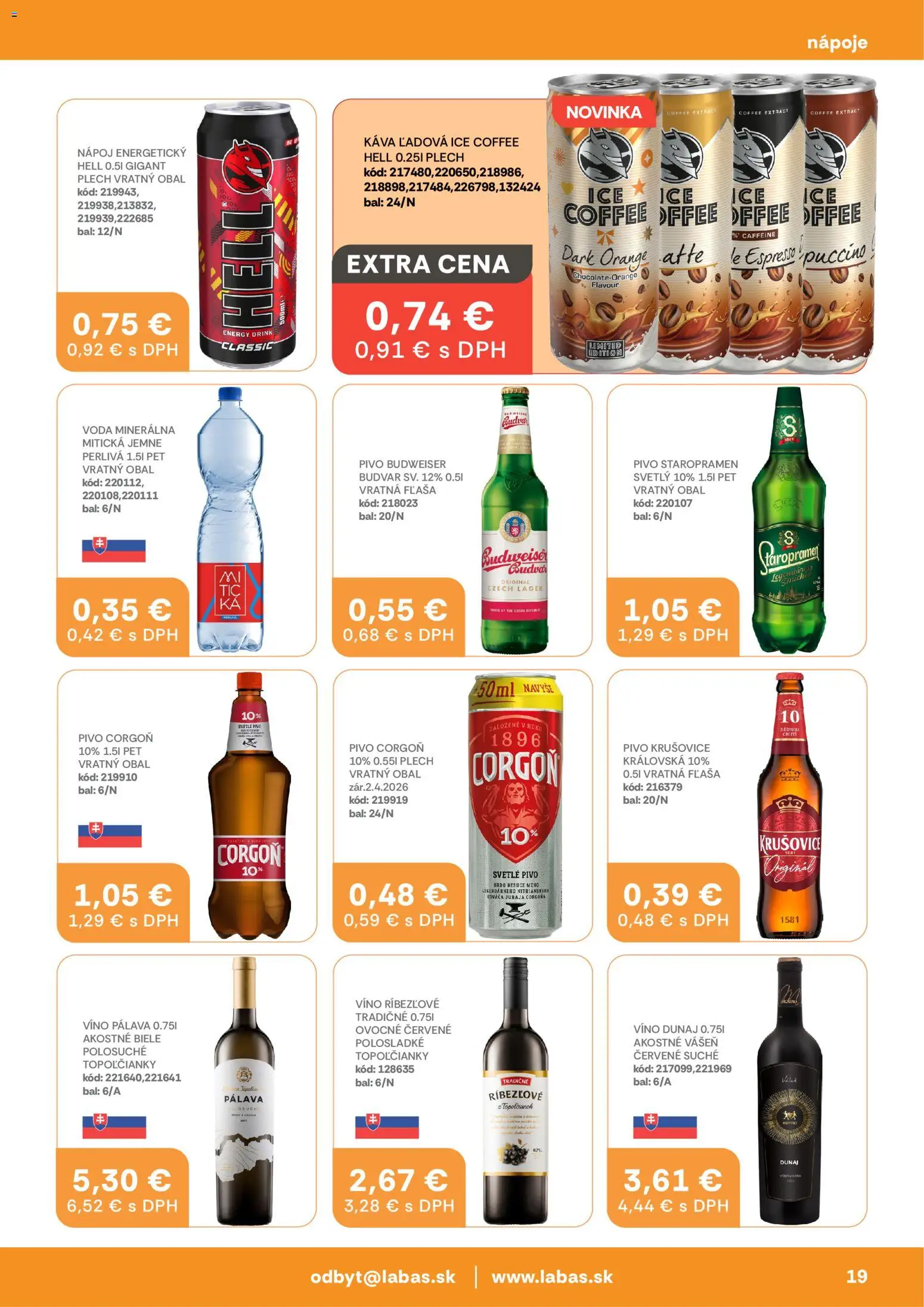 Nové Labaš akcie – leták je platný od 13.02.2026 | Strana: 19 | Produkty: Červené víno, Corgoň, Voda, Mitická