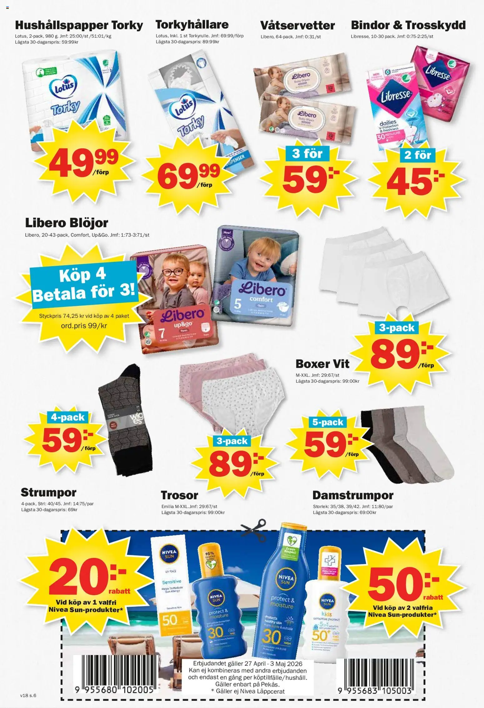 Pekås reklamblad aktuell från 27.04.2026 | Sida: 6 | Produkter: Trosskydd, Hushållspapper, Galler, Trosor