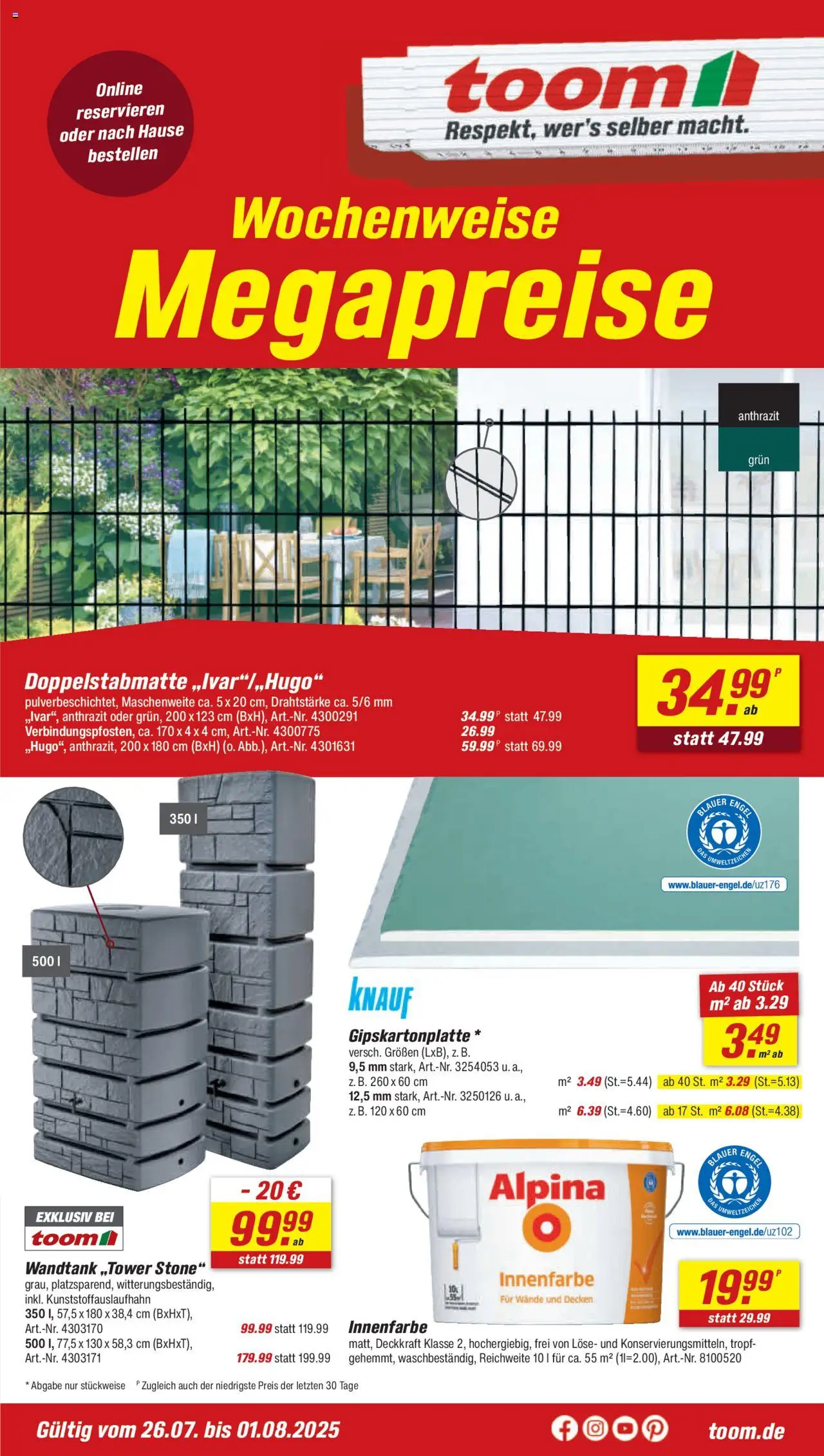 Toom Baumarkt Prospekt 	 - gültig ab dem 26.07.2025 | Seite: 1