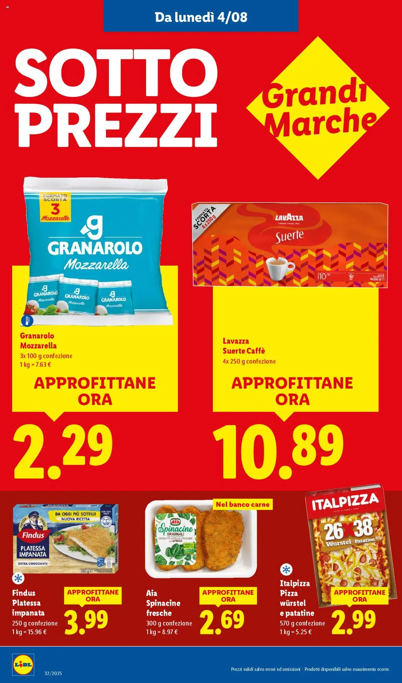 Volantino Lidl del 04.08.2025 | Pagina: 8 | Prodotti: Caffè, Pizza, Patatine, Wurstel