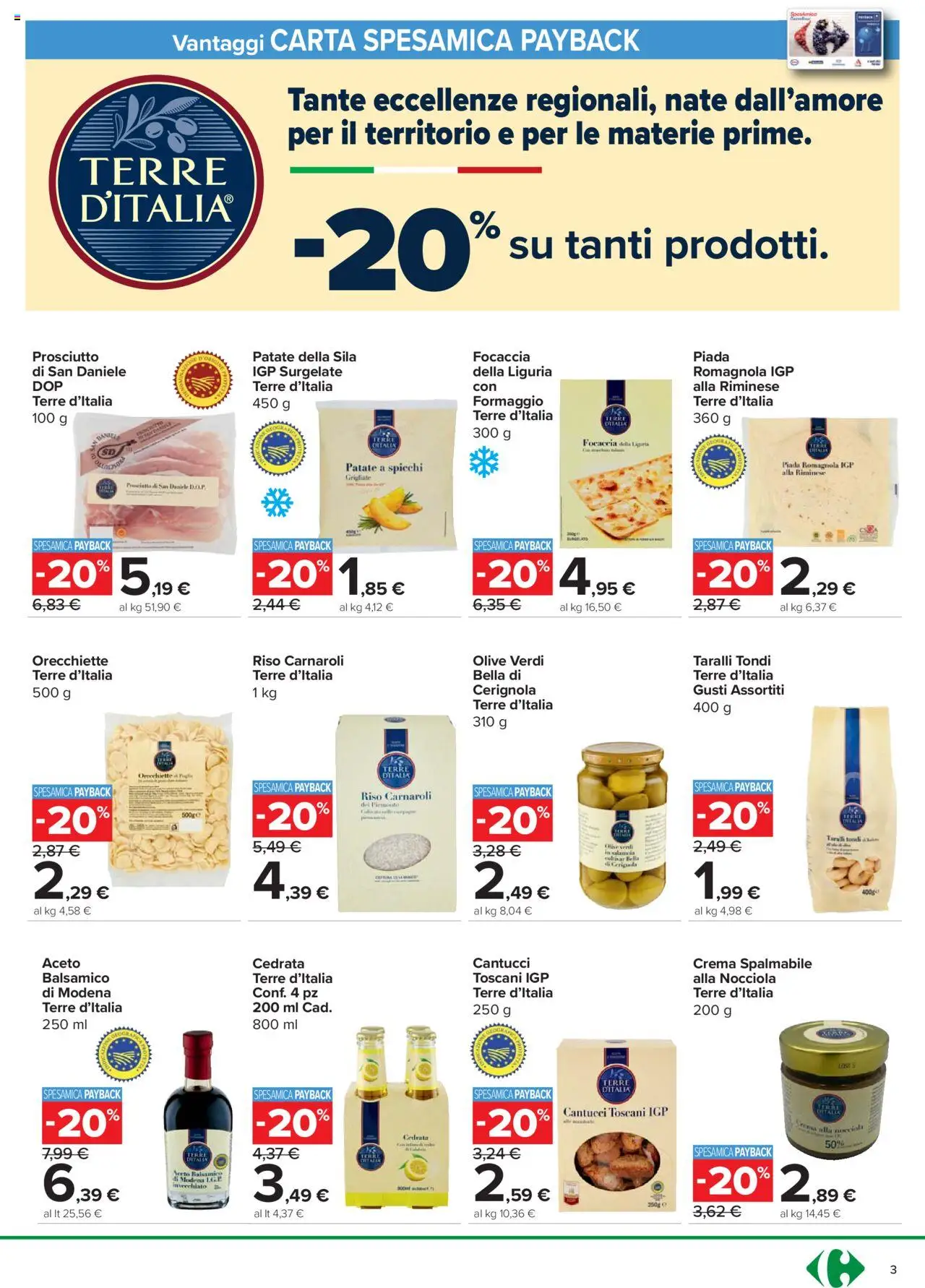 Volantino Carrefour del 14.10.2025 | Pagina: 3 | Prodotti: Riso Carnaroli, Formaggio, Olive, Orecchiette