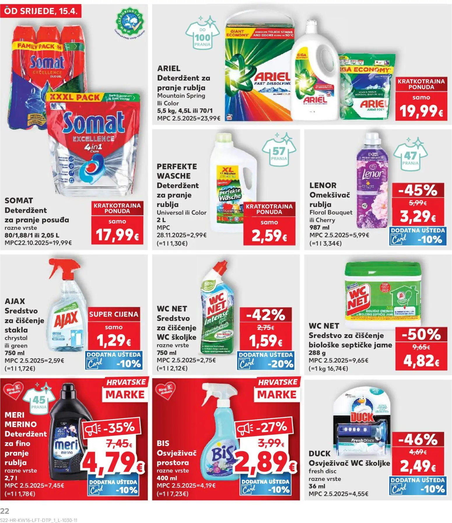 Kaufland katalog | vrijedi od 15.04.2026 | Stranica: 22 | Proizvodi: Omekšivač, Deterdžent, Ajax, Meri Merino