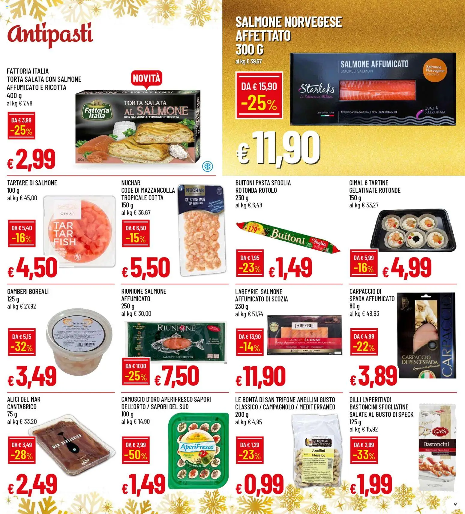 Volantino Galassia del 15.12.2025 | Pagina: 9 | Prodotti: Salmone affumicato, Gamberi, Pasta sfoglia, Ricotta