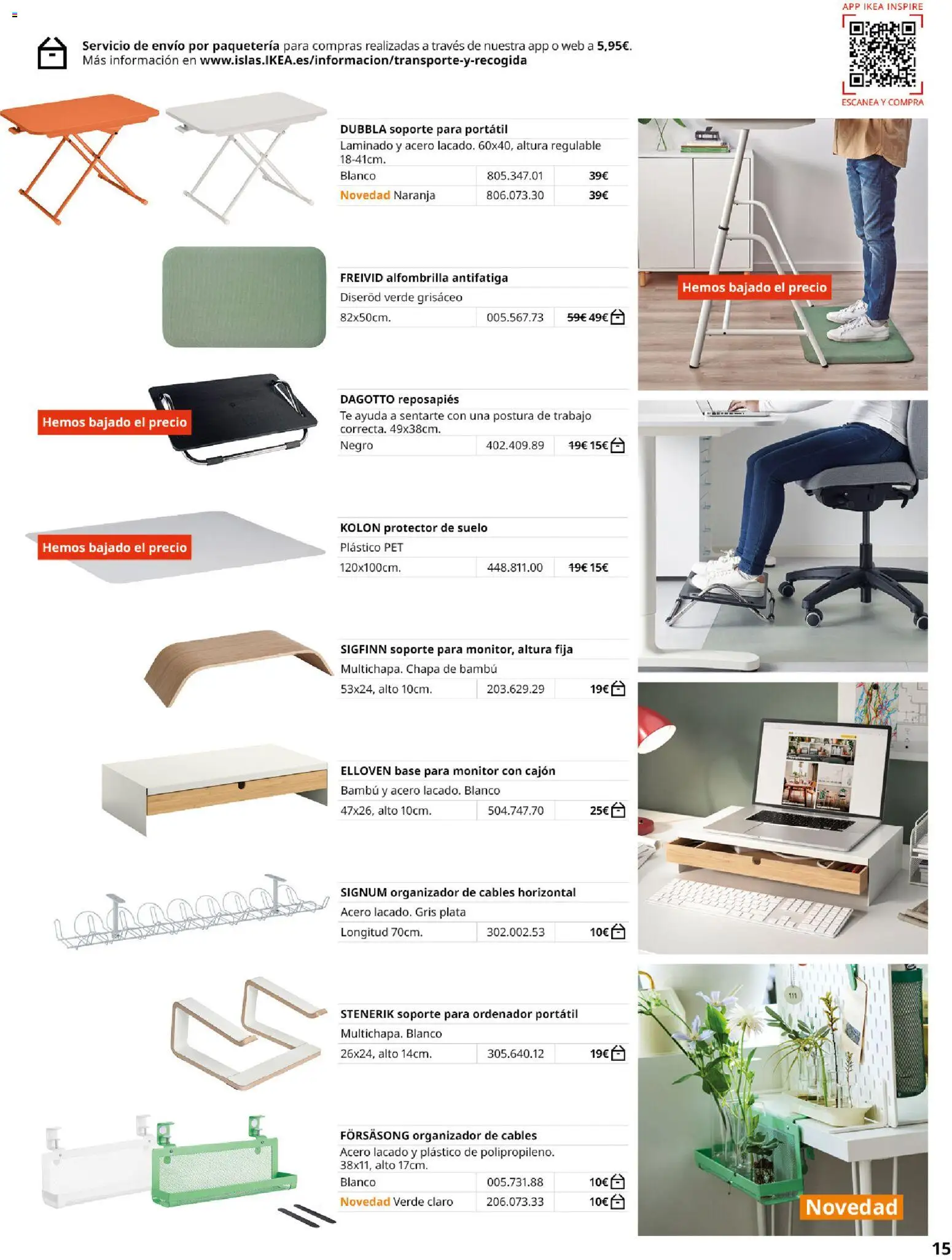 Catálogo IKEA Oficina profesional │ válido desde el 02.12.2025 | Página: 15 | Productos: Soporte para ordenador portátil, Alfombrilla, Organizador, Monitor