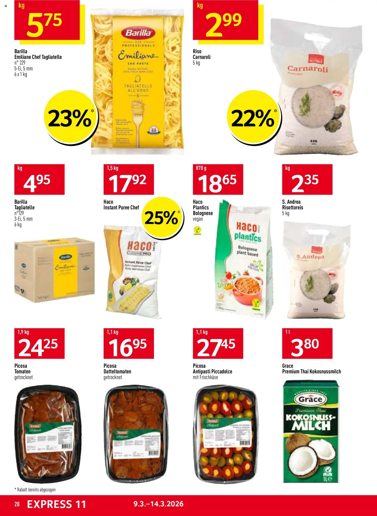 Prodega aktionen – gültig ab 09.03.2026 | Seite: 20 | Produkte: Barilla, Milch, Tomaten, Fall