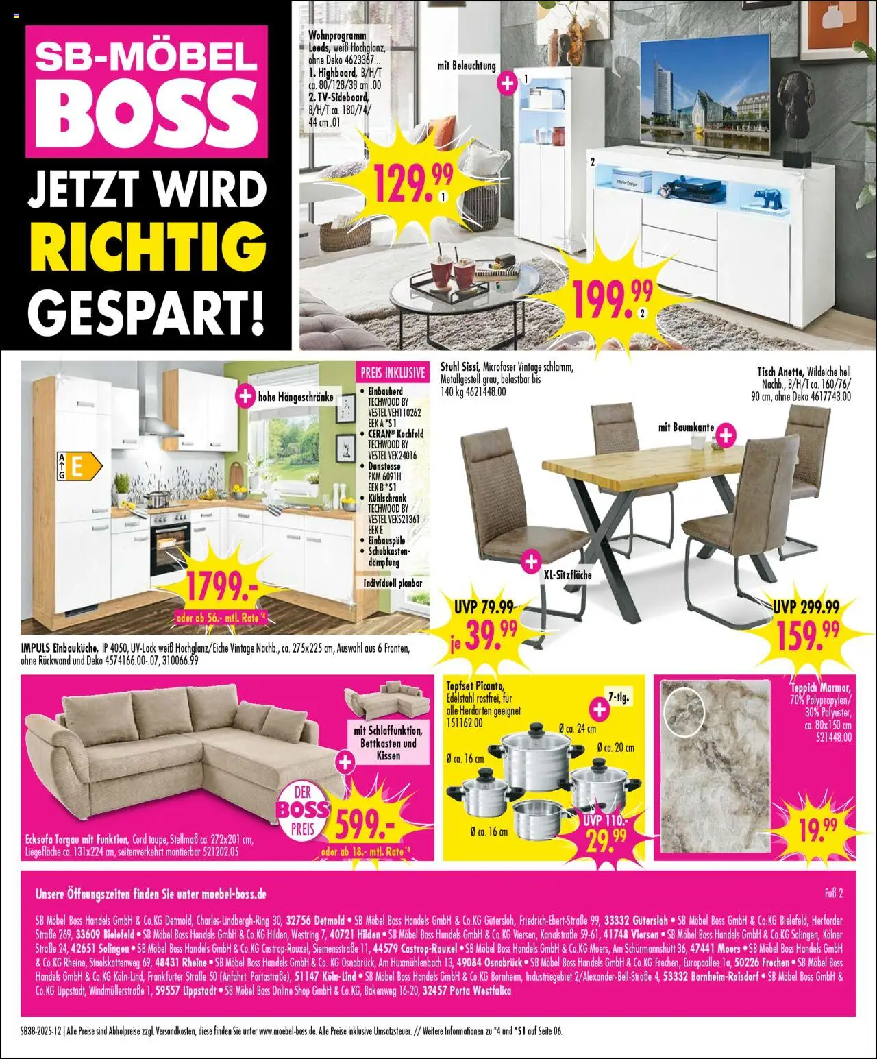SB Möbel Boss Prospekt Bielefeld	 – gültig ab 13.09.2025 | Seite: 12 | Produkte: Ecksofa, Kissen, Kühlschrank, Kochfeld