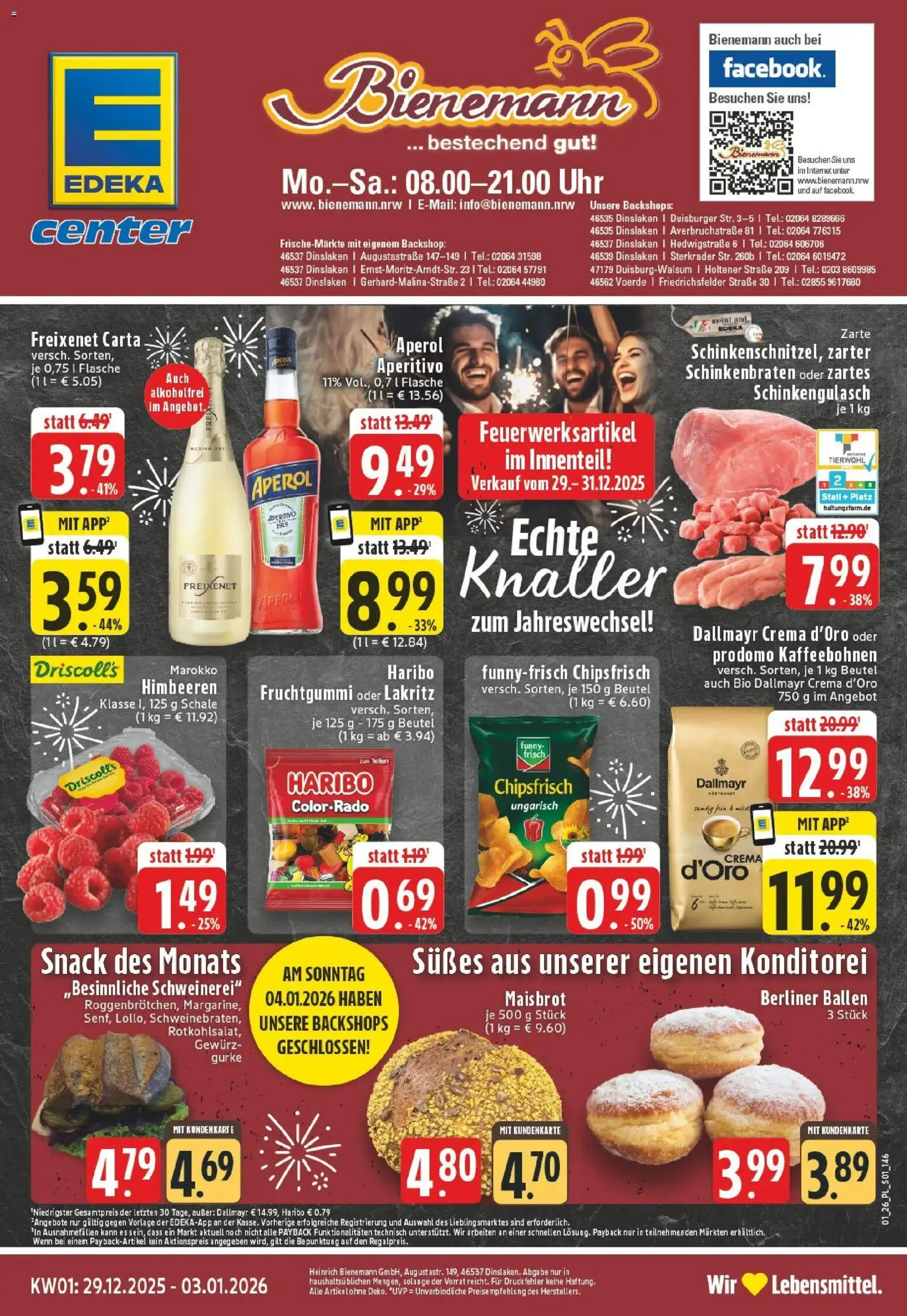 Edeka prospekt Dinslaken	 – gültig ab 28.12.2025 | Seite: 1 | Produkte: Haribo, Freixenet, Chips, Uhr